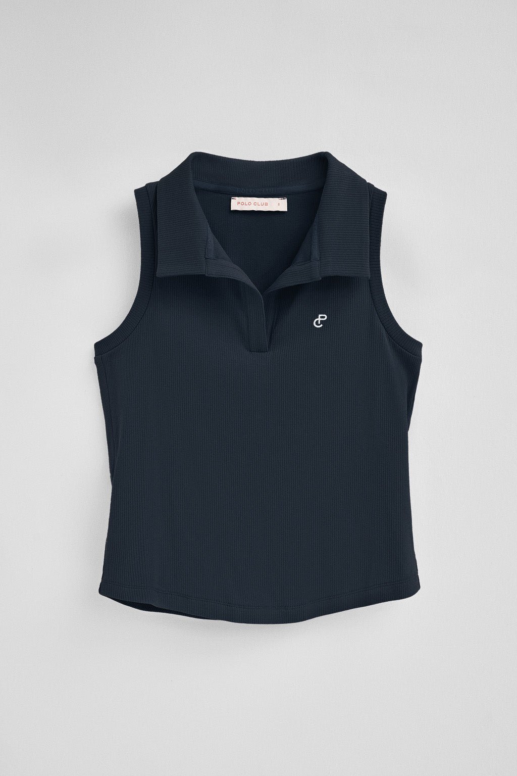 Ärmelloses Poloshirt marineblau mit gesticktem Monogramm