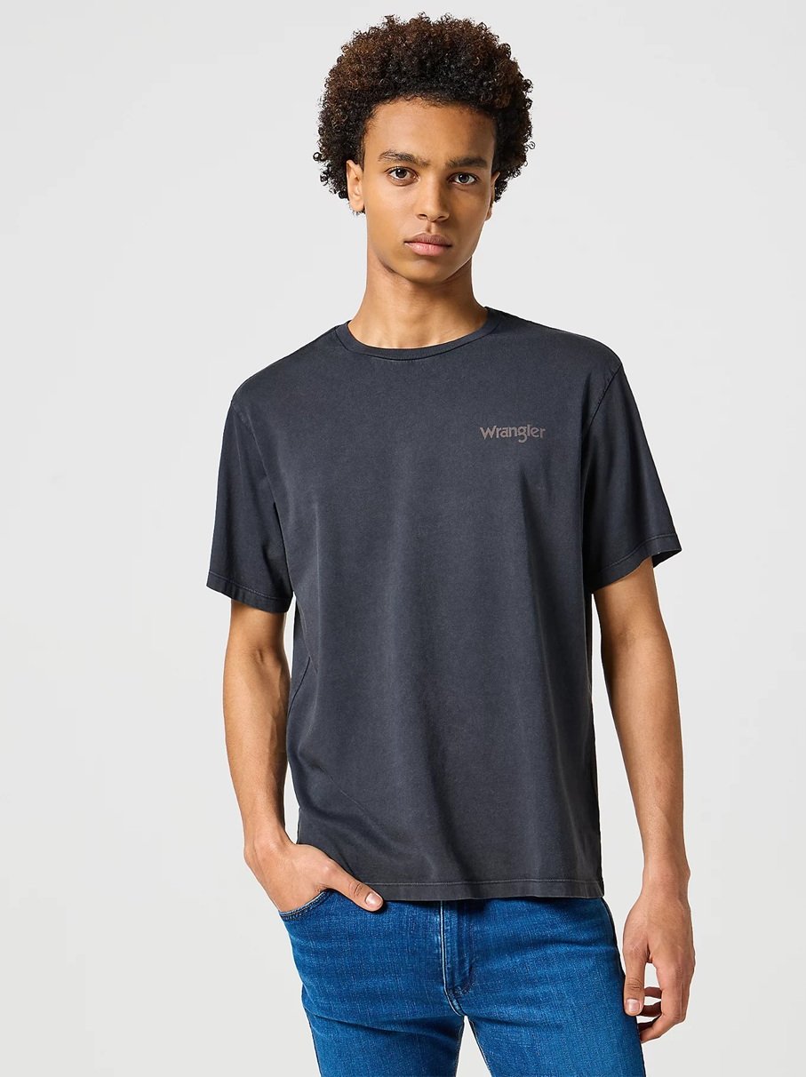 Wrangler – Grafik-T-Shirt, verblasst, schwarz