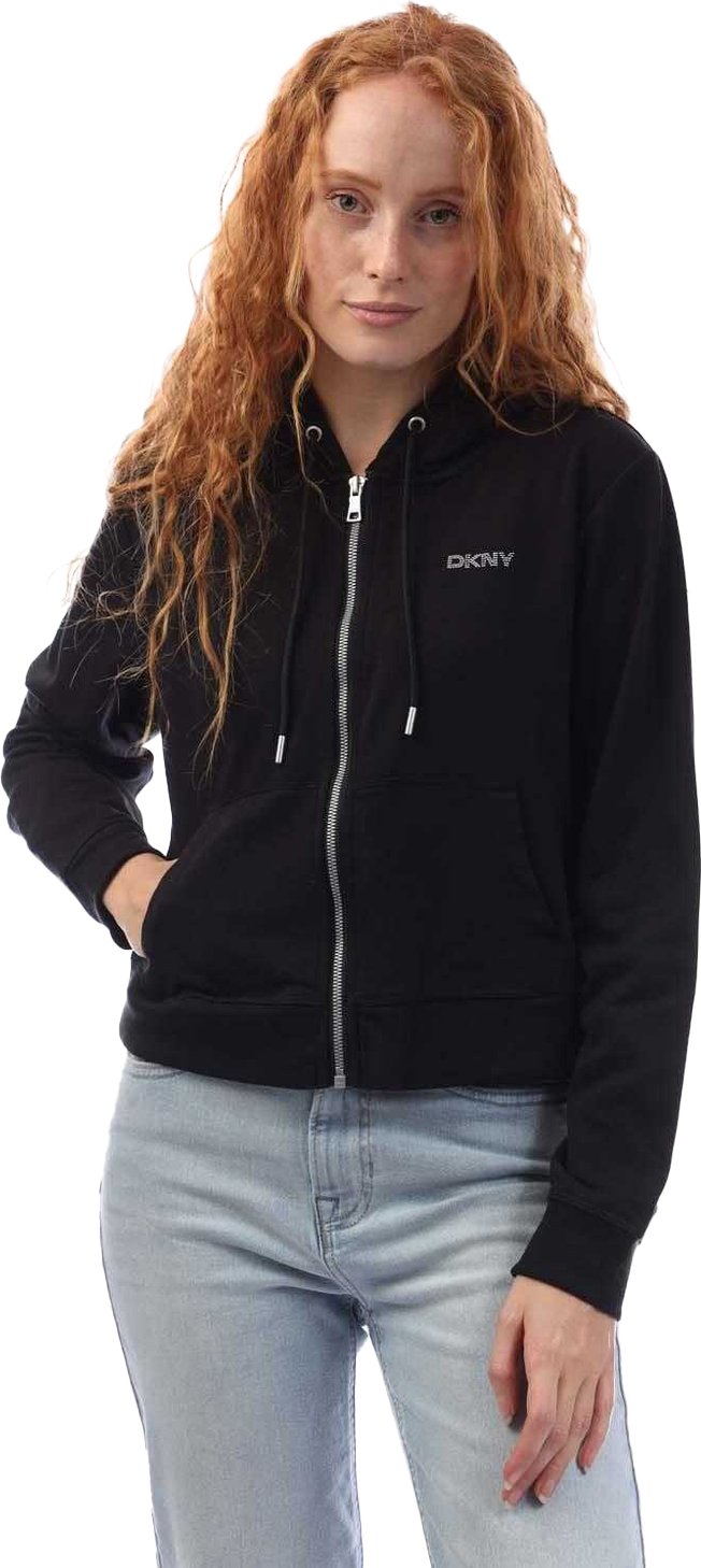 DKNY - Hoodie mit durchgehendem Reißverschluss für Damen, Logo (Schwarz)