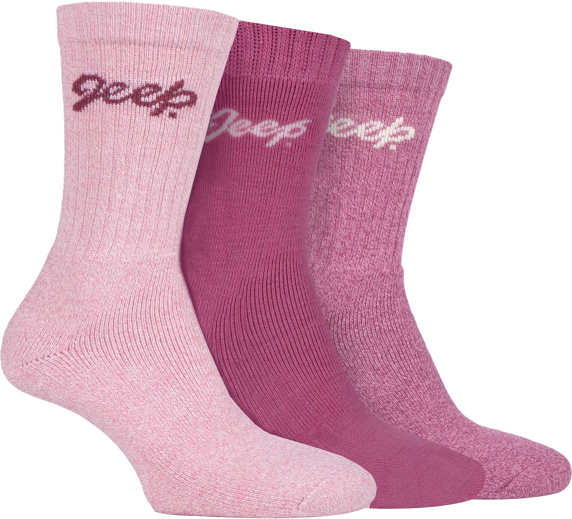 Womens Hiking Boot Socks | Jeep | Ladies Ribbed Outdoor Cushioned Socks with Reinforced Heel and Toe - Rose / Cream