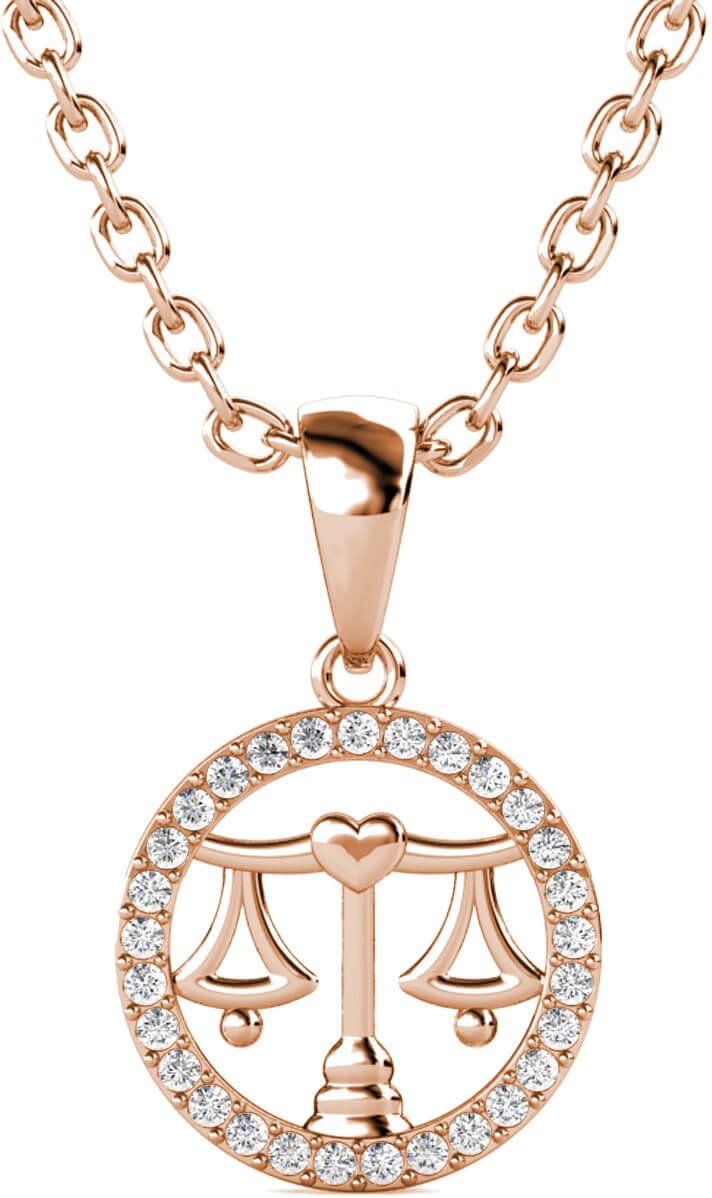 Thumbnail - Anhänger Sternzeichen Waage - Roségold und Kristall