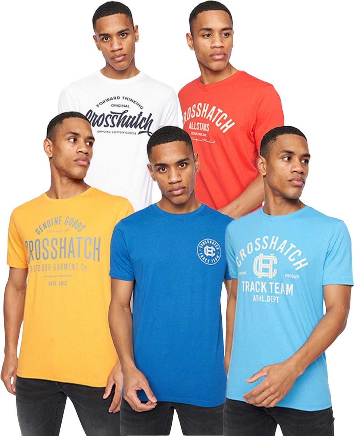 Crosshatch - "Weymouth" T-Shirt für Herren (5er-Pack) (Weiß/Rot/Gelb/Königsblau/Hellblau)