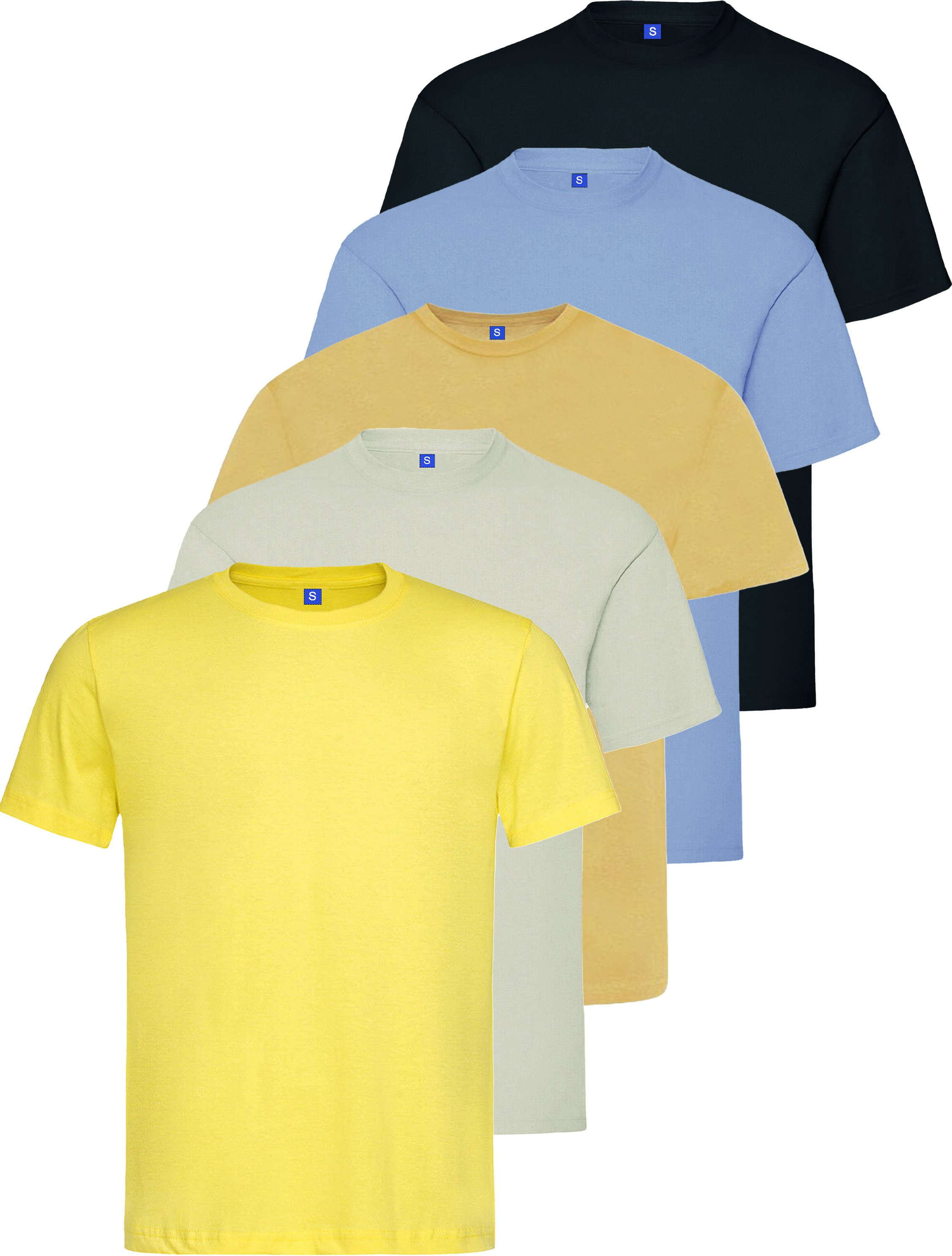 Kruze | Herren T-Shirts mit Rundhalsausschnitt (5er Pack) - NVY/GRY/SKY/YLW/BEIGE