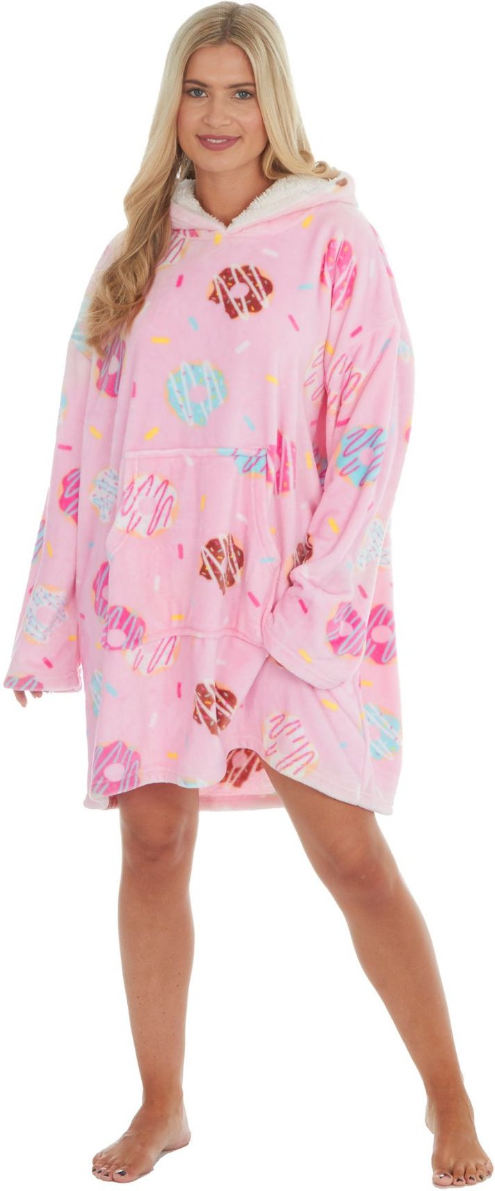 Damen Oversized Decken Hoodie | Sleep Snob | Ultraweicher Fleece-Loungewear - Donuts