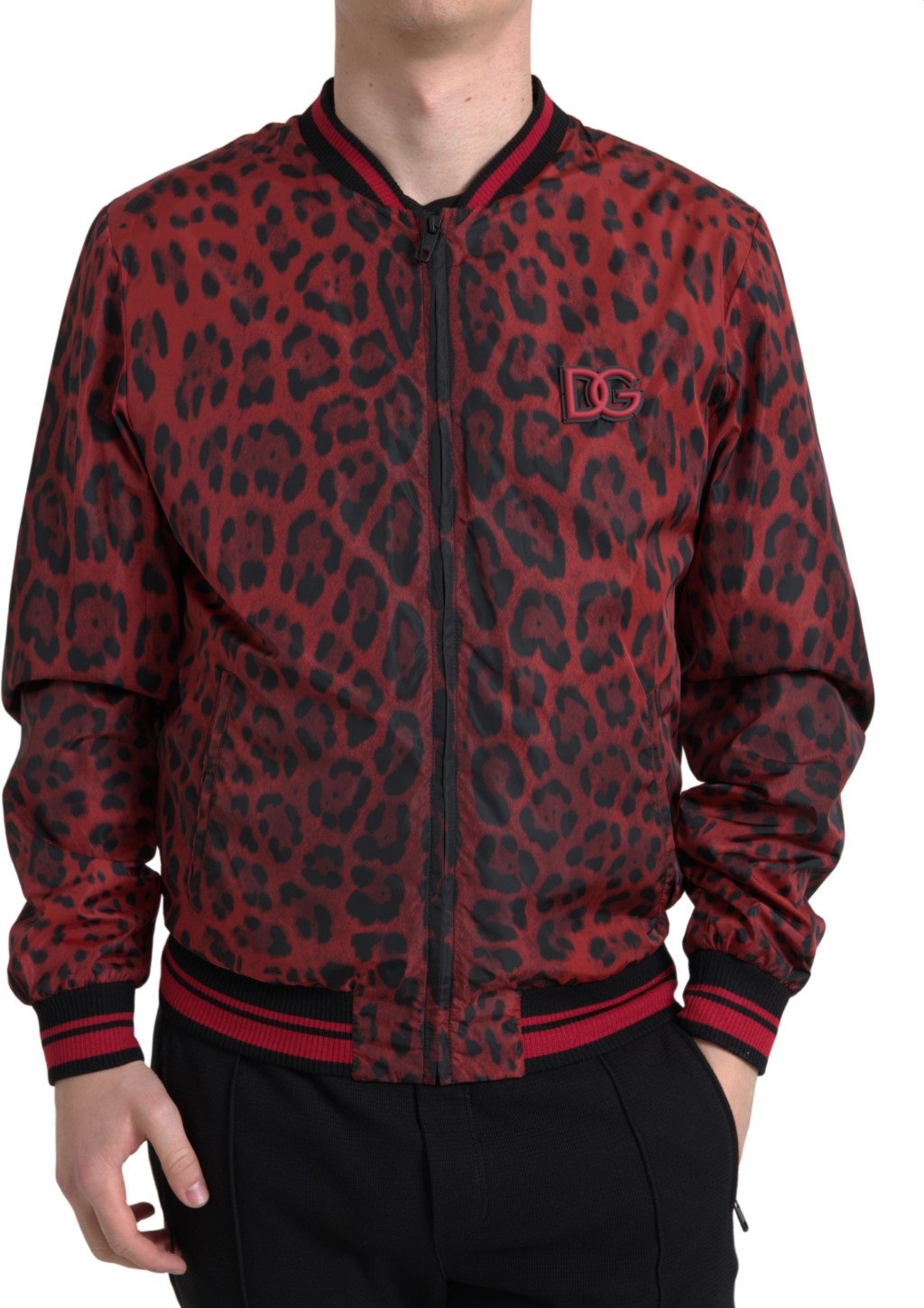 Rot-schwarze Leopard Bomberjacke