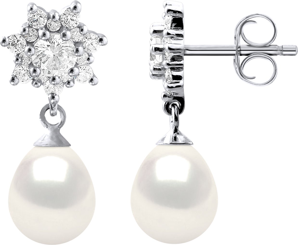 Ohrringe Hängeohrringe Süßwasserperlen 7-8mm Weiß Birnen Schmuck 925