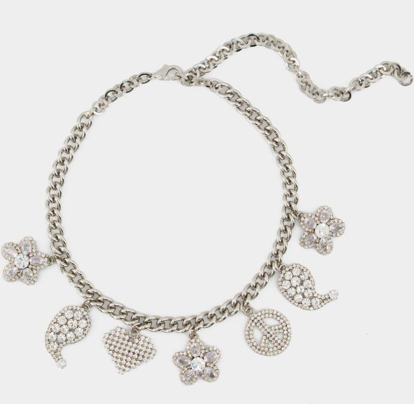 Crystal Charms Necklace - Alessandra Rich - Silver - Brass