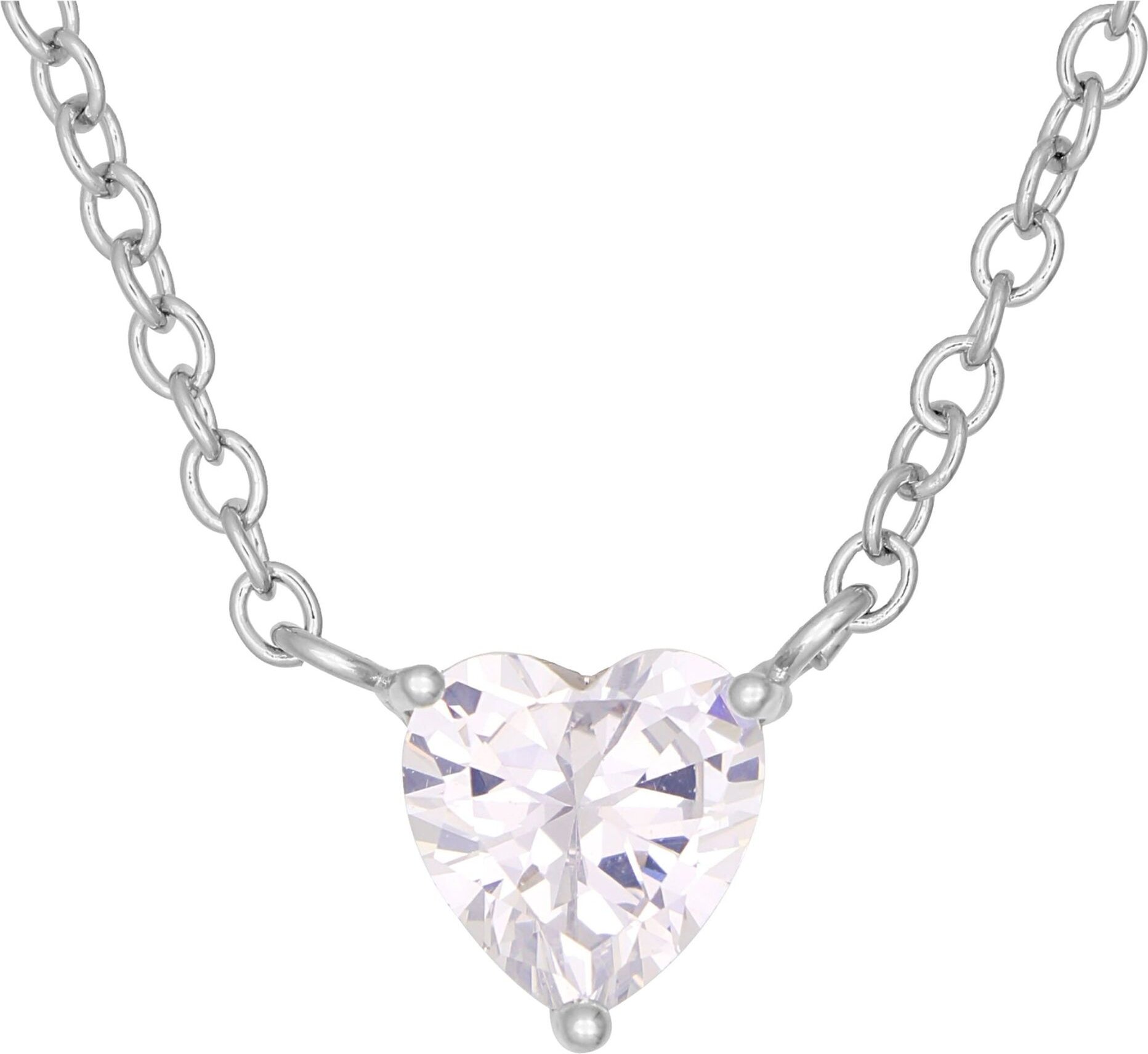 Fashionbox Kette rhodiniert mit Herzanhänger Zirkonia weiß