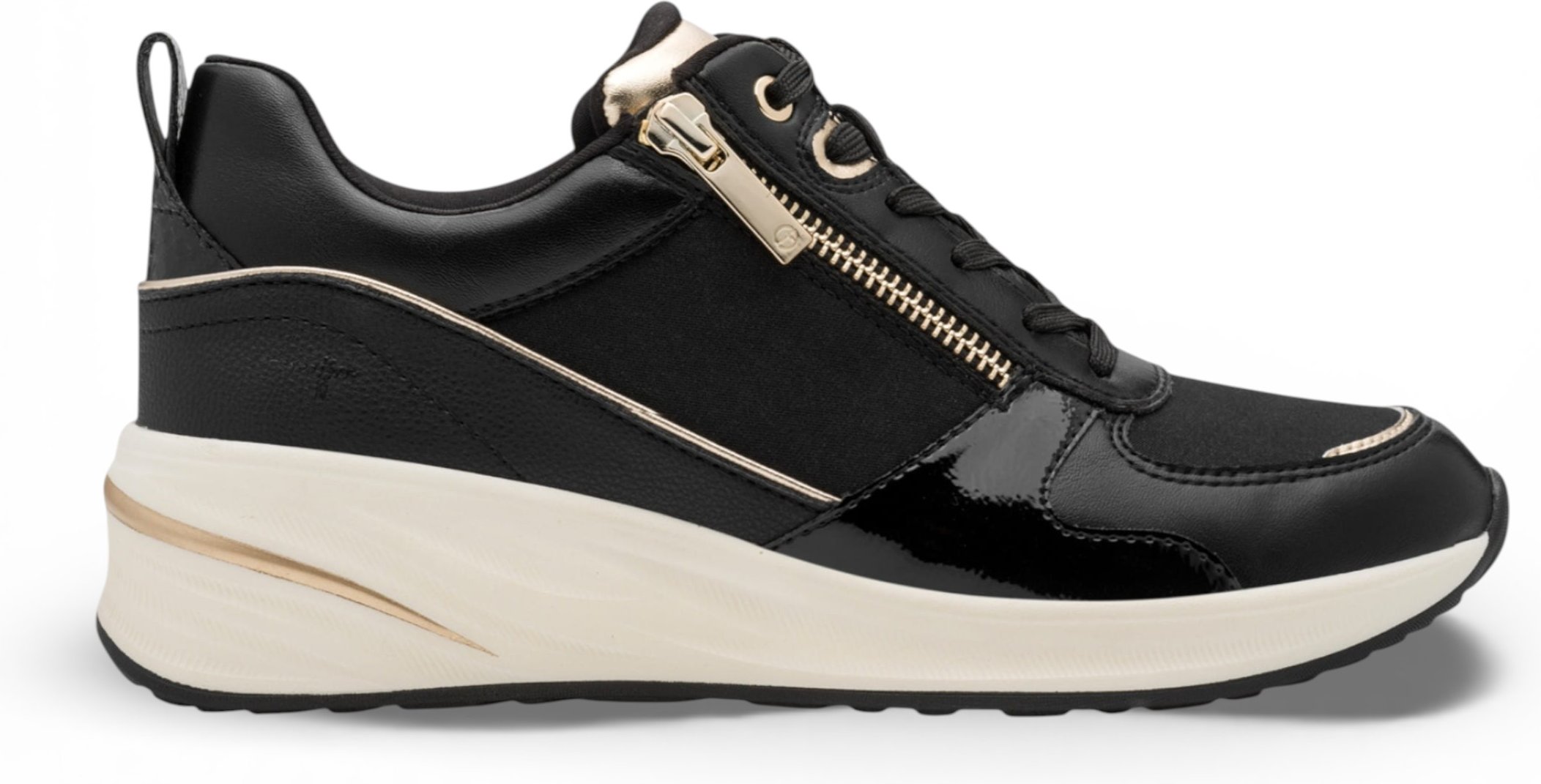 Thumbnail - Tamaris Damen-Sneaker mit Plateau, schwarz-golden, mit Reißverschluss und Schnürung