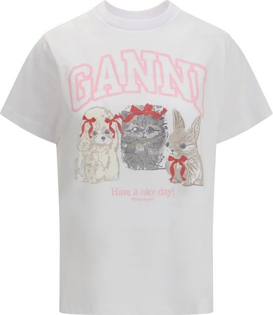 Ganni Weißes Baumwoll-T-Shirt