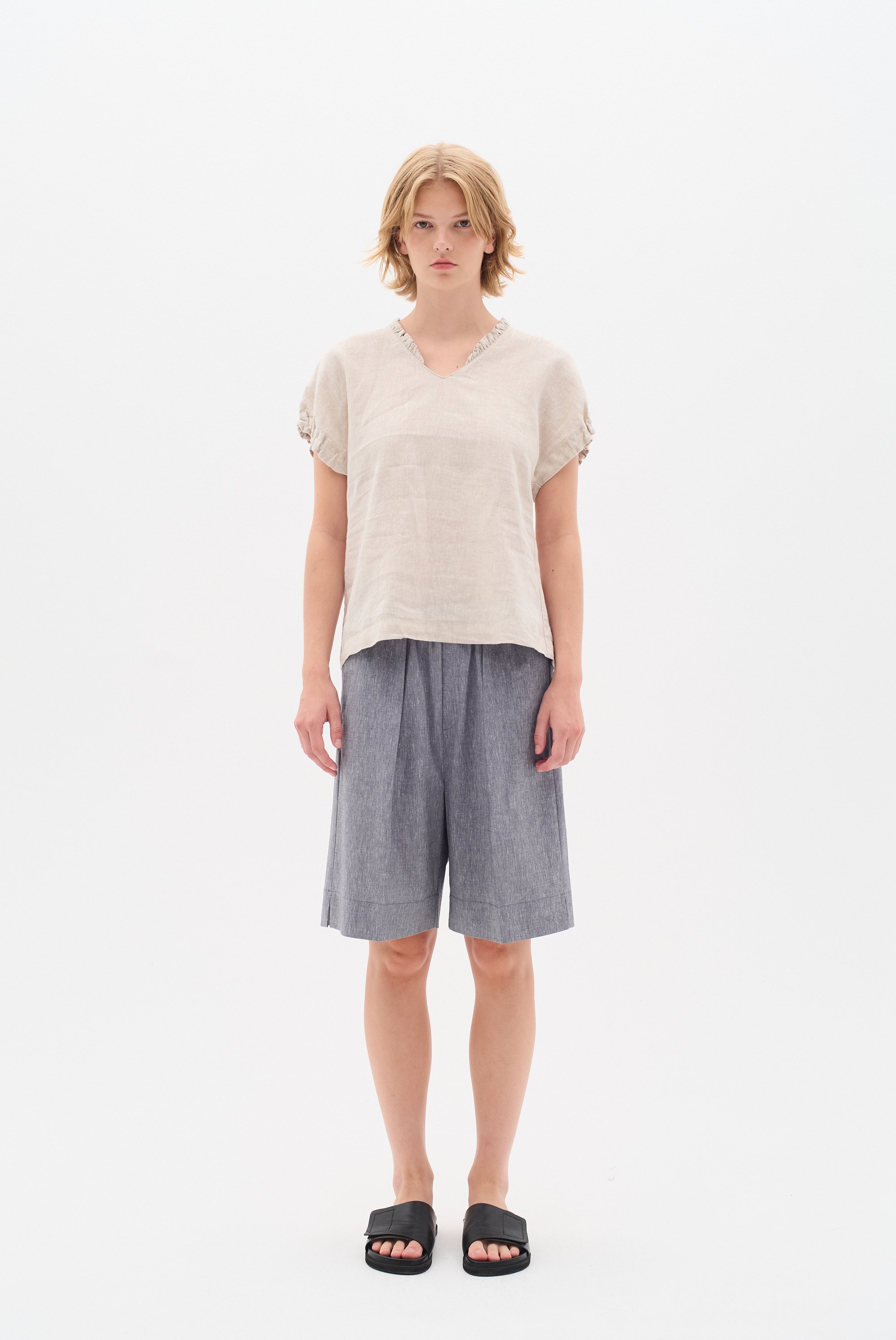 Kurzarm-Bluse Gerade Passform Haze Melange