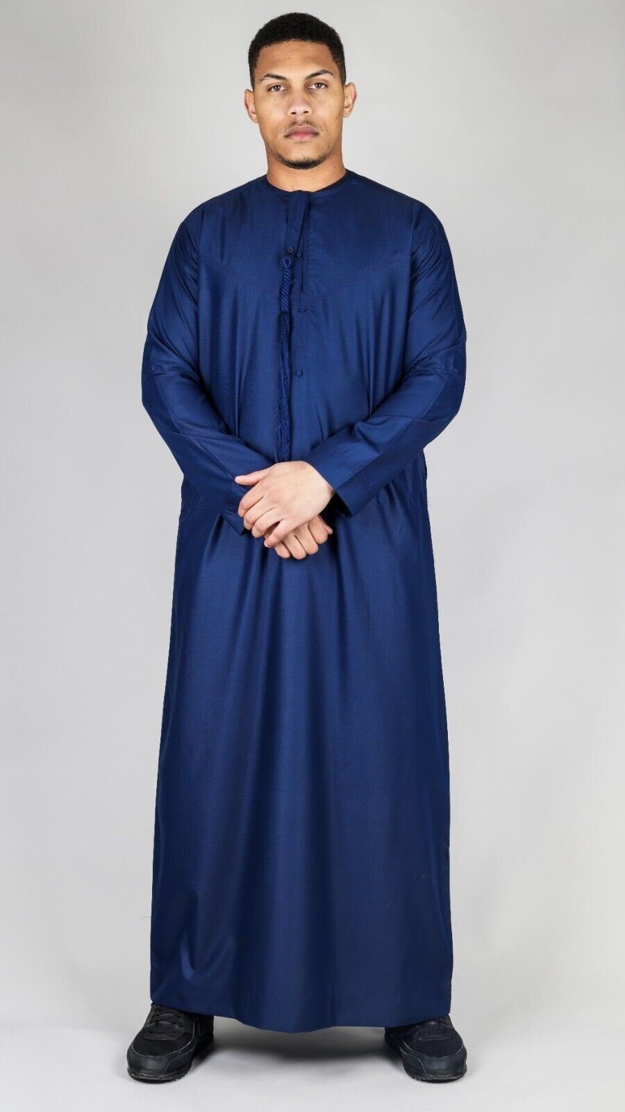 Herren Thobe, marineblau, emiratisch-islamisch, Jubba-Robe, Eid-Kleidung, Quaste, Slim Fit