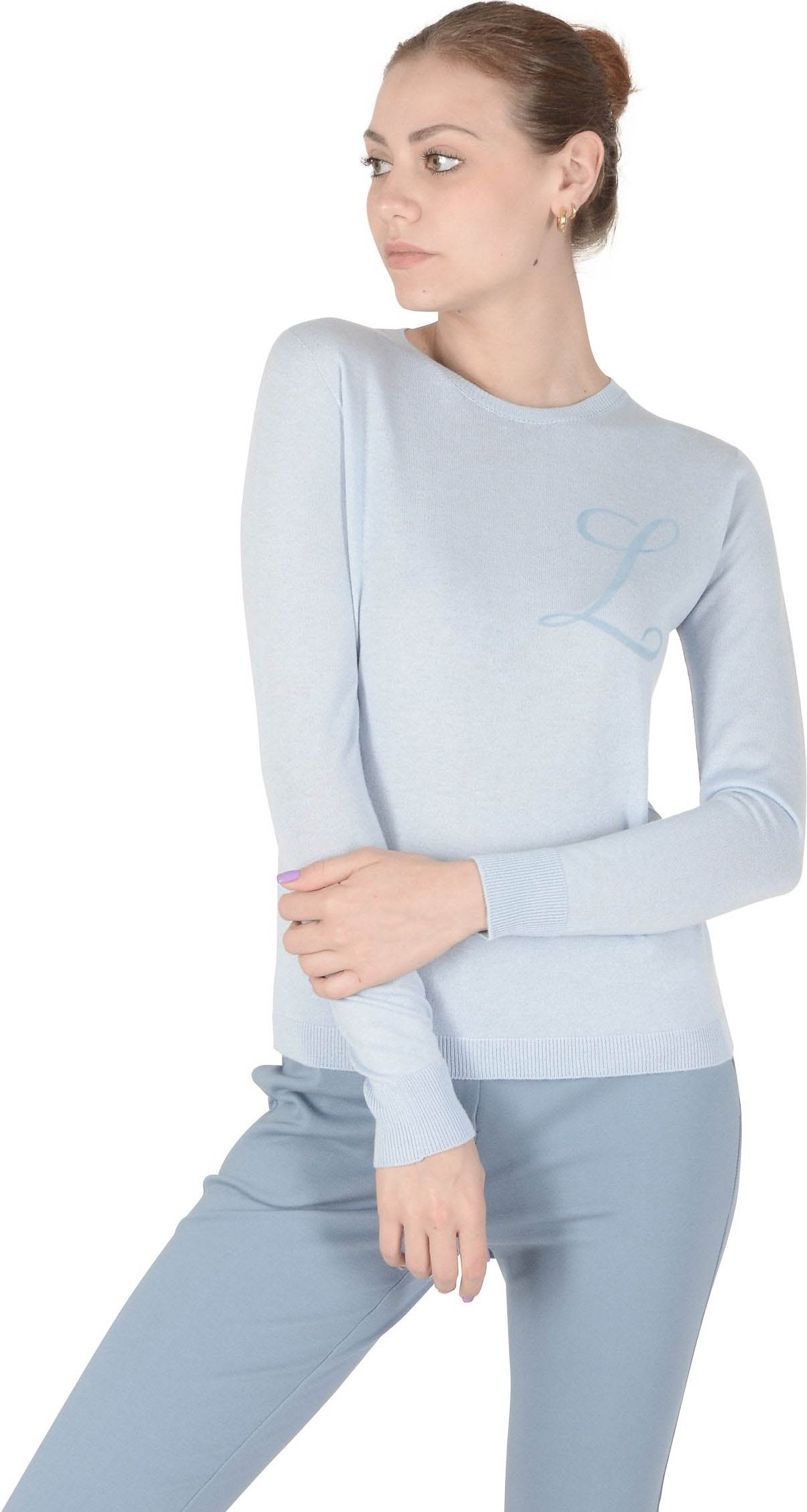 Crown Of Edinburgh Kaschmir Langarm Art 004 Hellblau Brief L