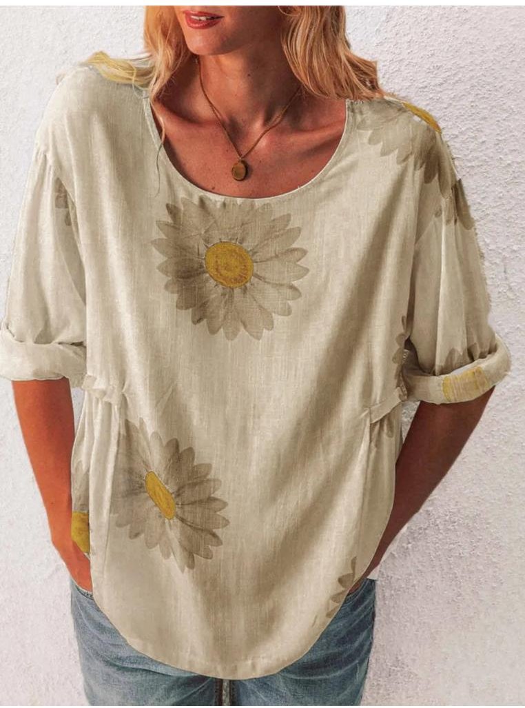 Thumbnail - Damen Full Size Blüten Rundhals Halbarm T-Shirt Übergröße