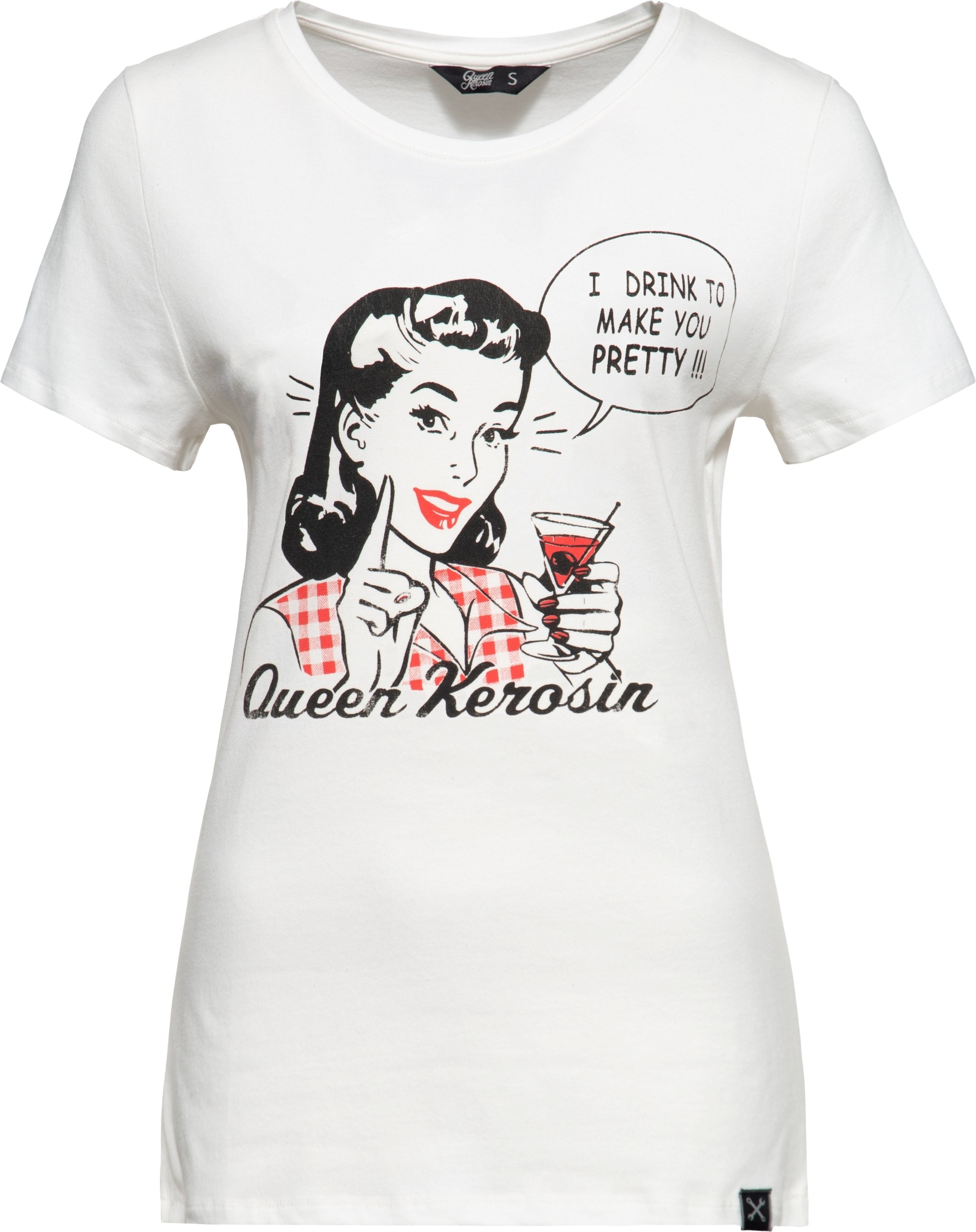 Thumbnail - Queen Kerosin Damen Print T-Shirt I Drink to make you pretty offwhite