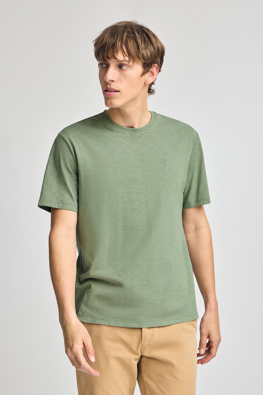 T-Shirt jadegrün aus Flammgarn-Baumwolle mit gesticktem Rigby Go-Logo