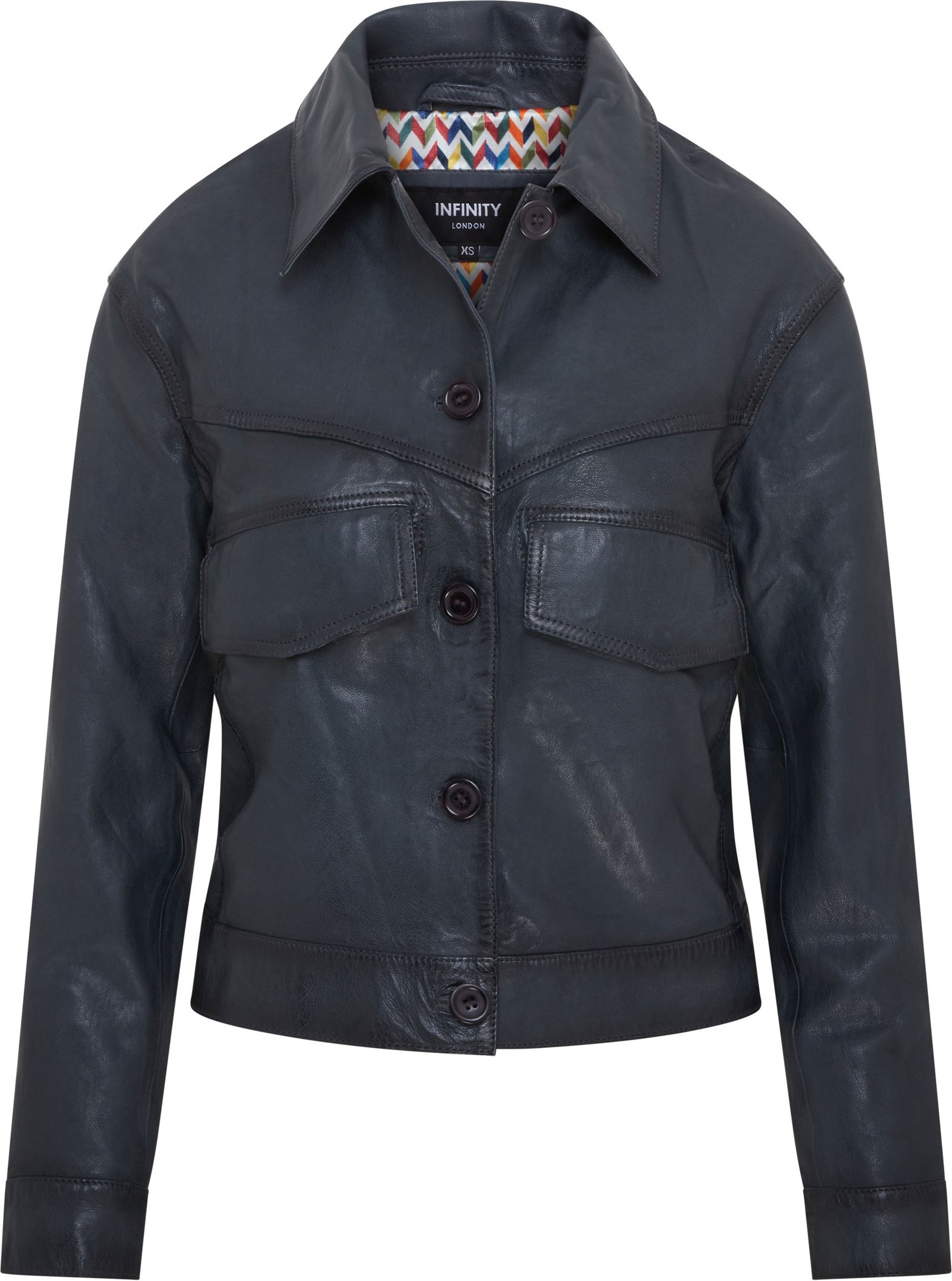 Marineblaue Damen-Retro-Biker-Lederjacke – Kopervik