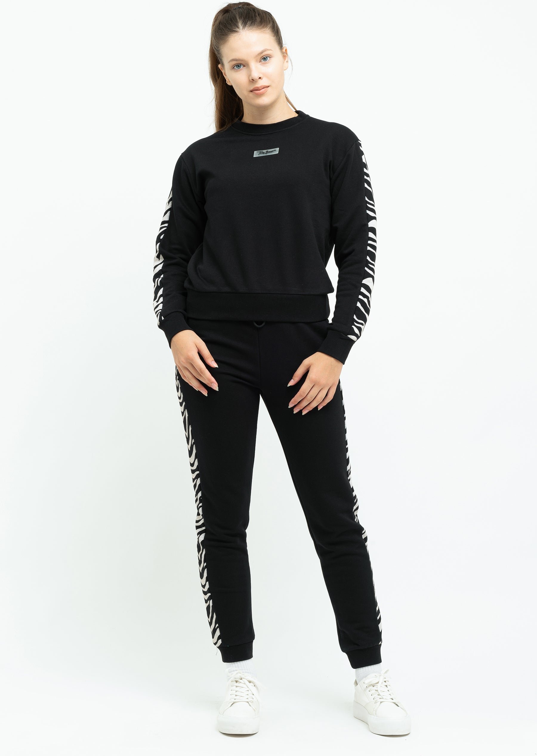 Tom Barron Damen Stilvoller Trainingsanzug-Set mit Zebrastreifen