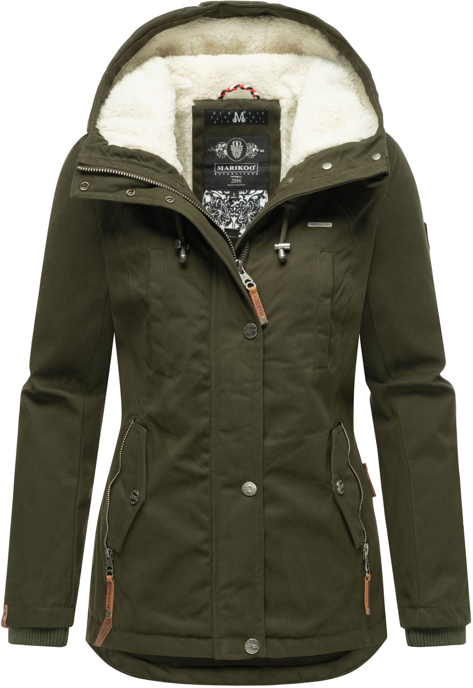 Marikoo Damen Winterjacke mit Teddyfell-Innenfutter & Kapuze