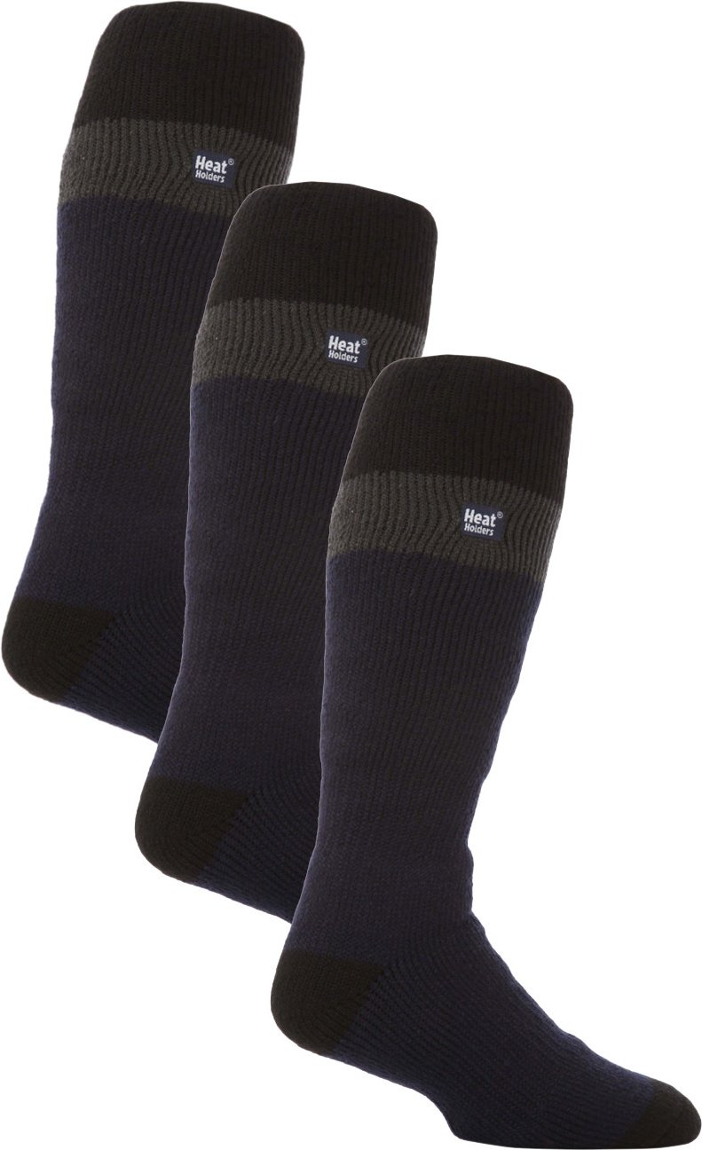 Thermische gestreifte Skisocken für Männer | Hochwertige Wärmespeicher Extra lange Socken - Navy / Schwarz