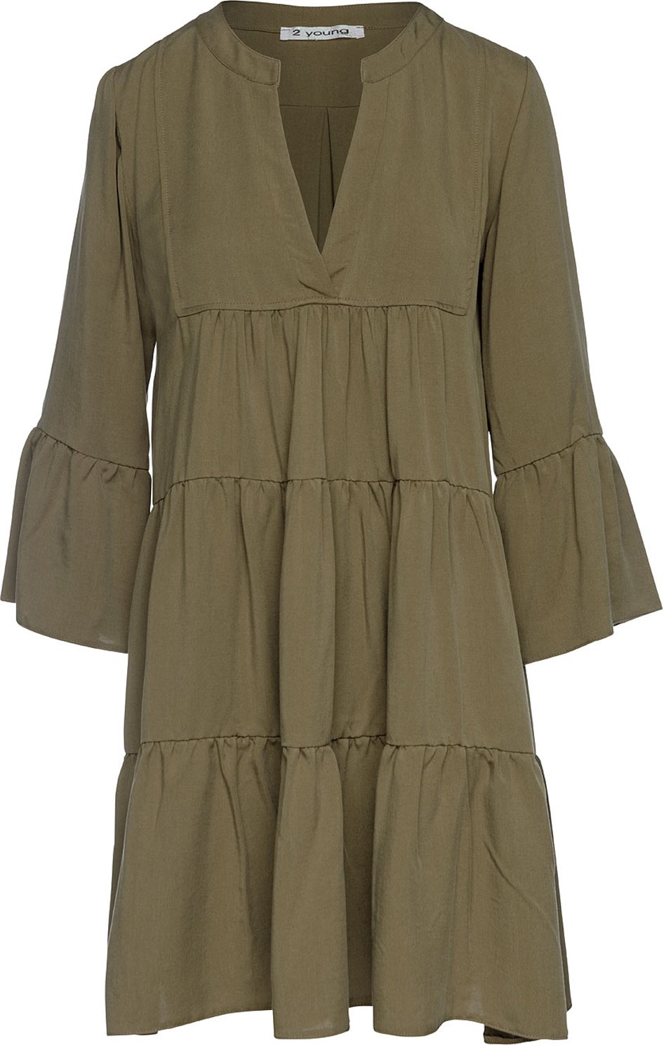 Khaki Tencel-Kleid mit gerafften Nähten
