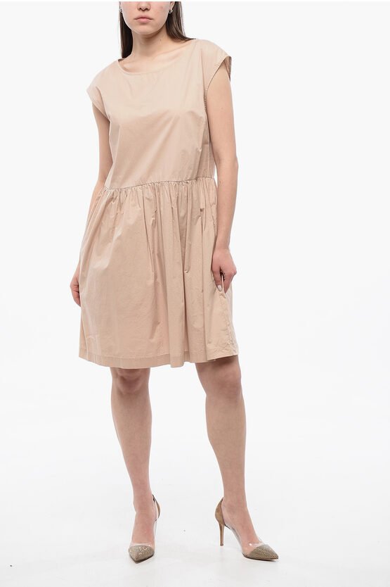 Ärmelloses Kleid aus Popeline-Baumwolle in Beige