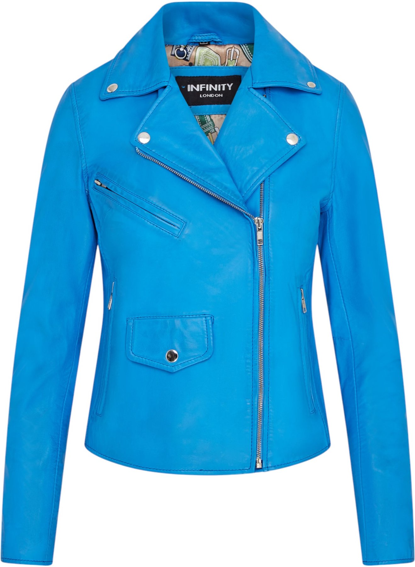 Blaue klassische Brando-Biker-Lederjacke für Damen – Broome
