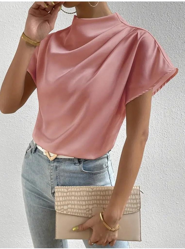 Damen Bluse mit kurzem Arm und Stehkragen