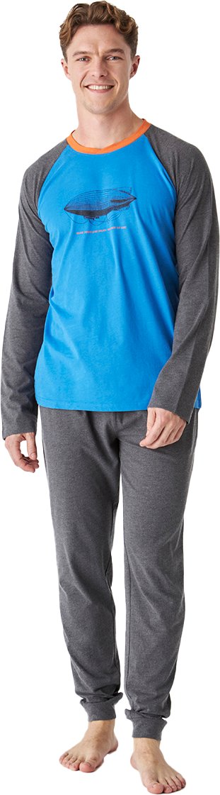 Langarm-Rundhals-Baumwollpyjama für Herren JJBEP6100