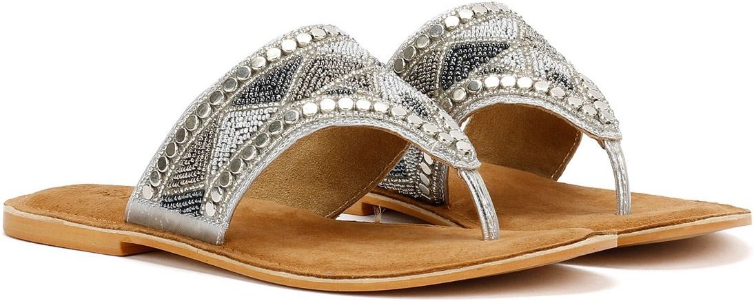 Tower Footwear Wide Vamp Toepost Damen Silber Sandalen