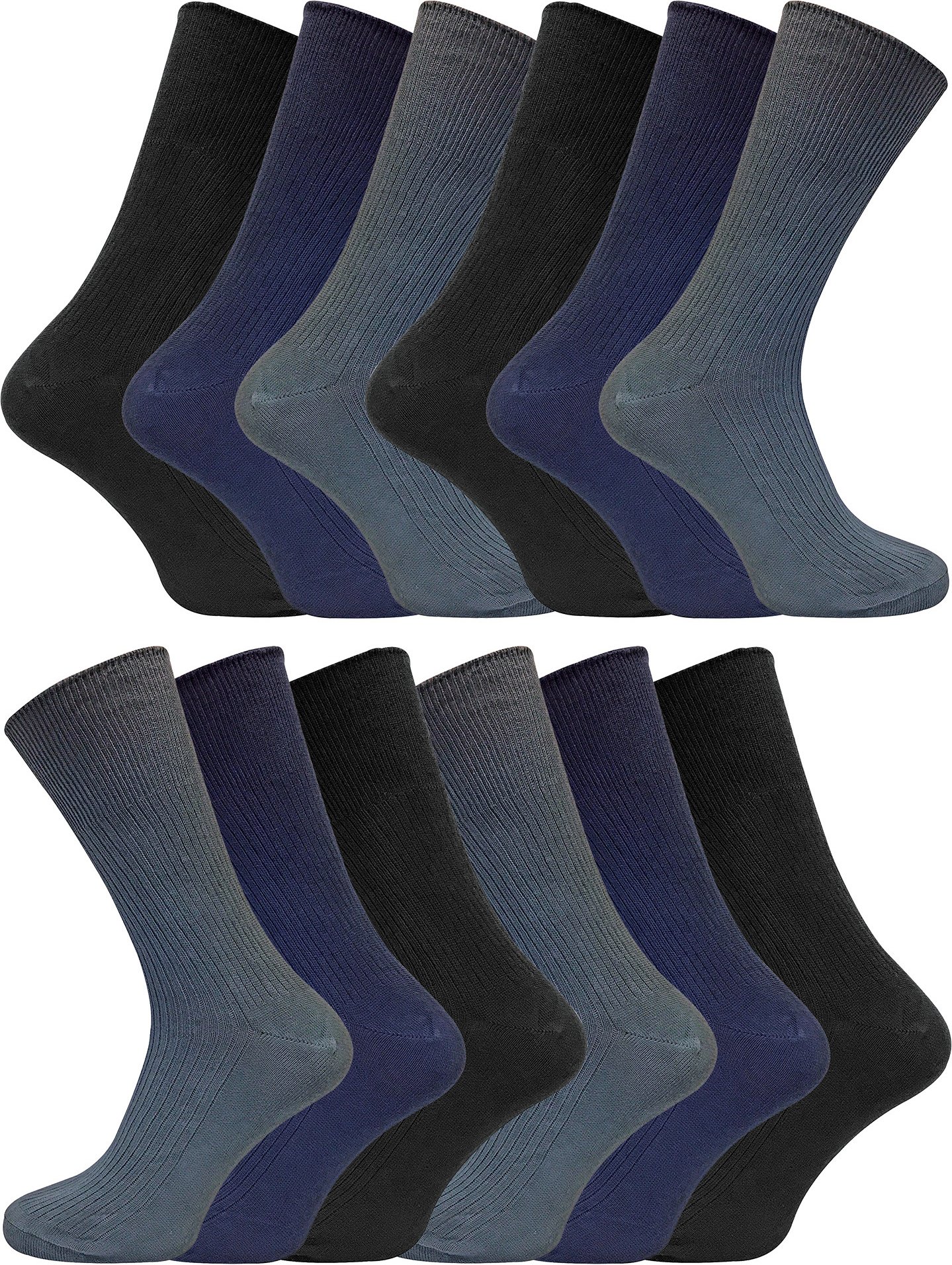 Thumbnail - 12 Paar Multipack Herren 100% Baumwolle Diabetiker freundliche Socken | Socken Snob | gerippt nicht elastisch lose breit...