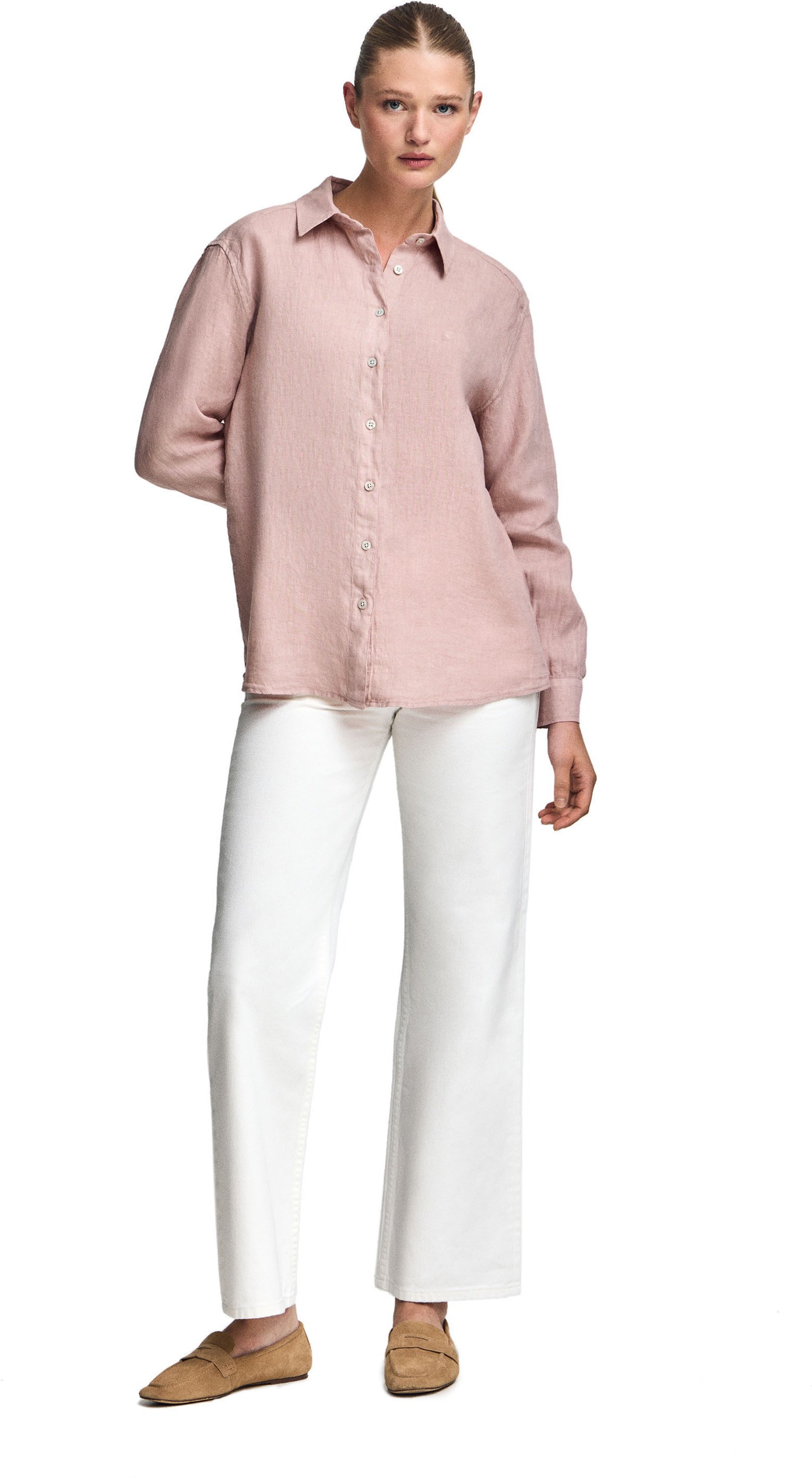 Leinenhemd Garment Dye rosa-taupe mit gesticktem Monogramm