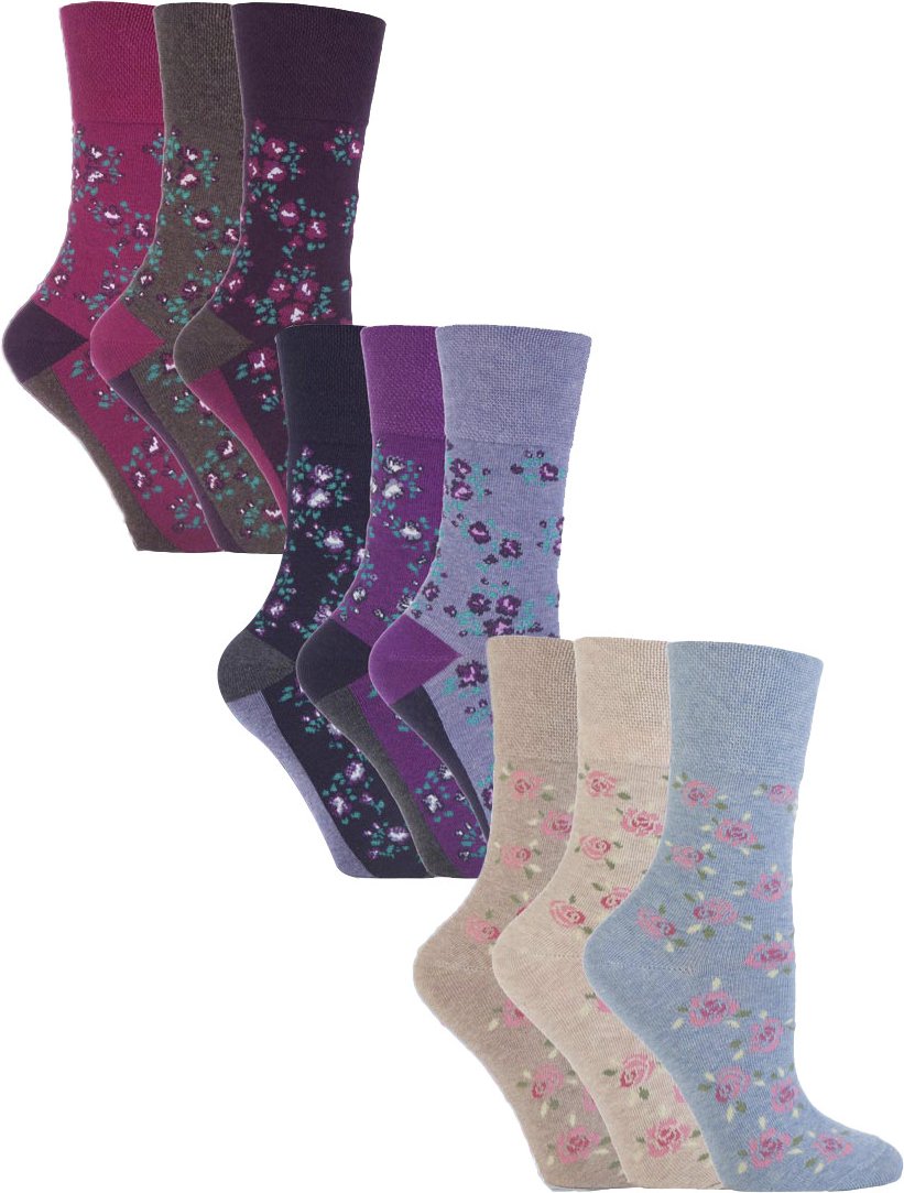 9 Paar Multipack Ladies Cotton Crew Non Elastic Socks | Gentle Grip | Womens Soft Top Striped Patterned Non Binding Sock...