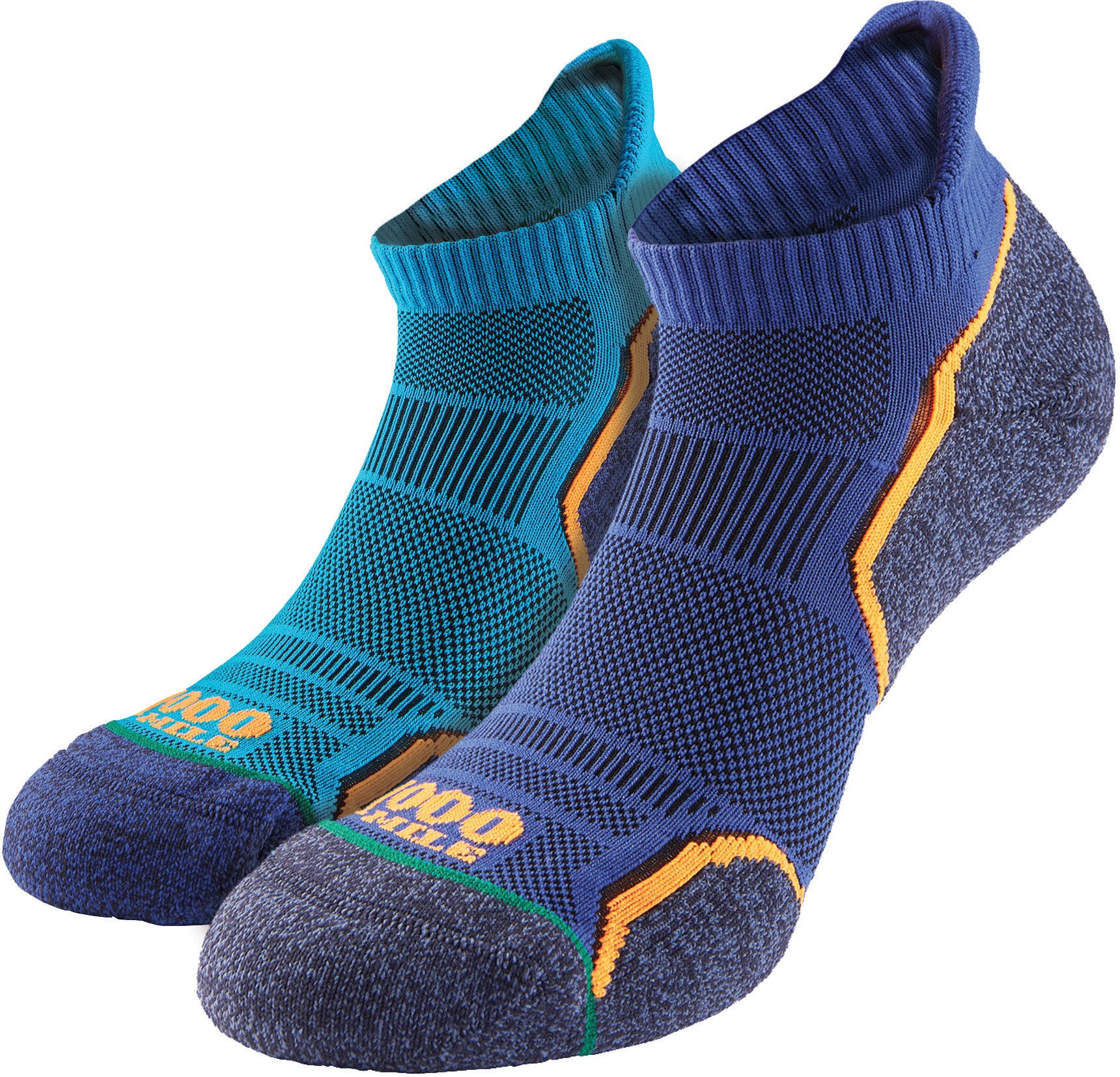 1000 Mile - 2er Pack Herren Einzel-Schicht Weiche Atmungsaktive Laufkurzsocken - Königfischer / Marineblau