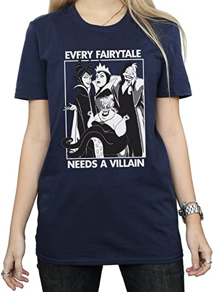 Disney Damen/Damen Jedes Märchen braucht einen Bösewicht Baumwoll-Boyfriend-T-Shirt (Marineblau)