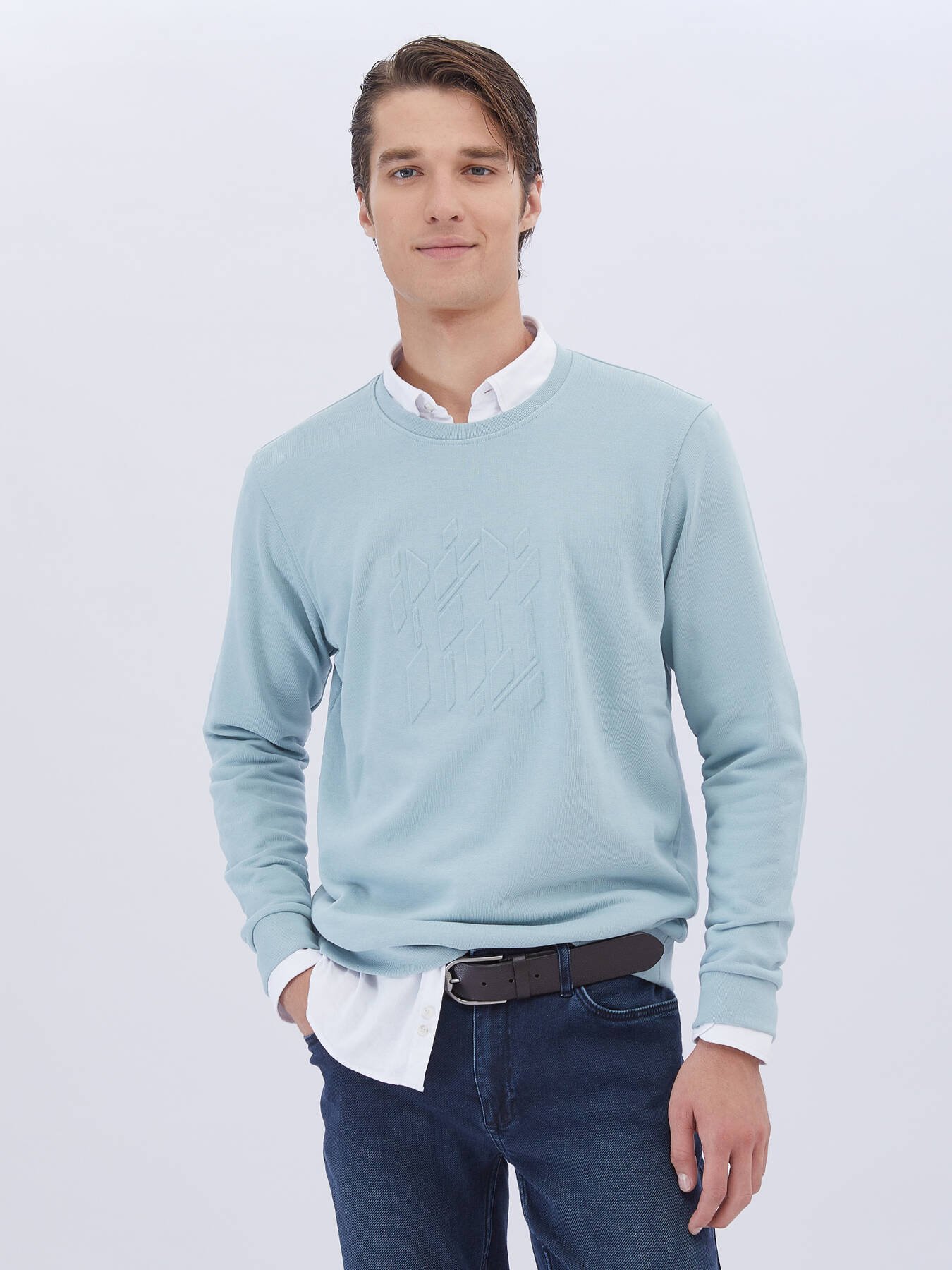 Thumbnail - Bedrucktes Sweatshirt mit Rundhalsausschnitt