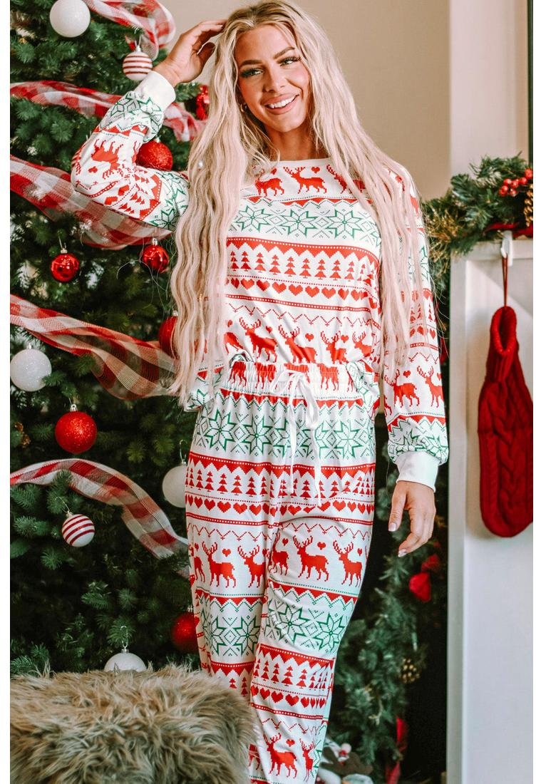 Thumbnail - Weihnachts Elet Rundhals Top und Hose Freizeitset