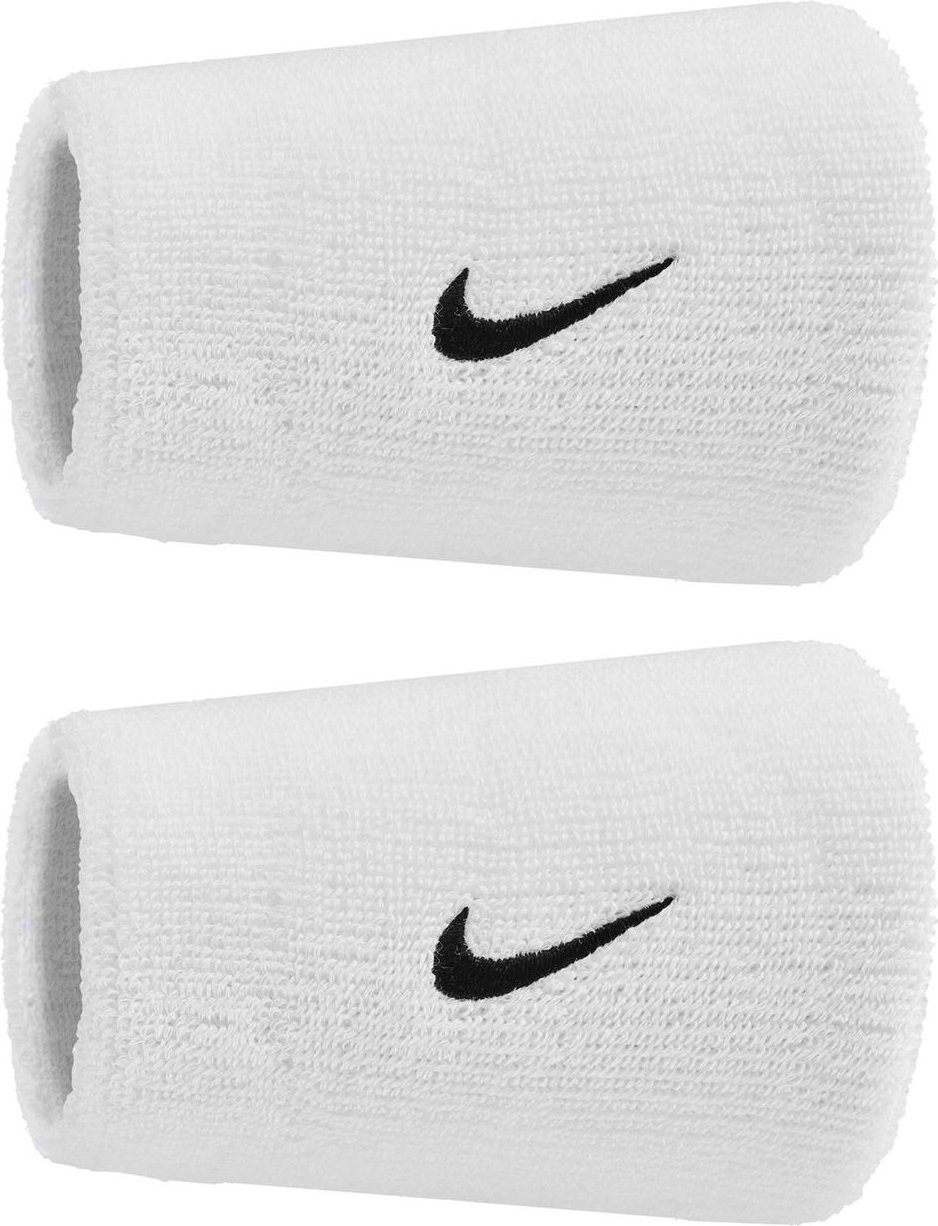 Nike - "Classic" Armband, Doppelbreit, Swoosh (2er-Pack) (Weiß/Schwarz)