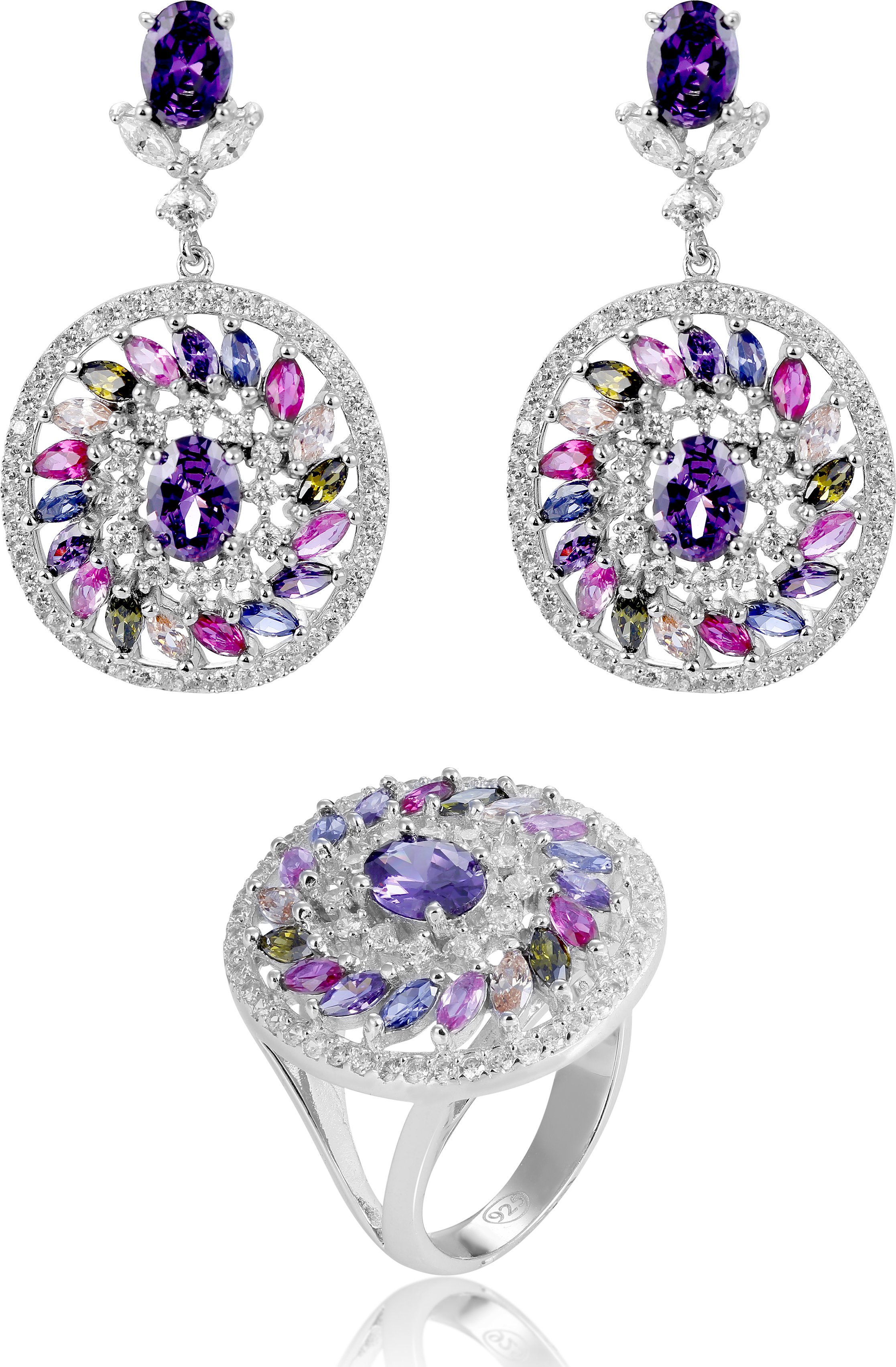 Orphelia 'Enya' Damen 925er Sterling Silber Set: Ohrringe + Ring - Silber SET-7428