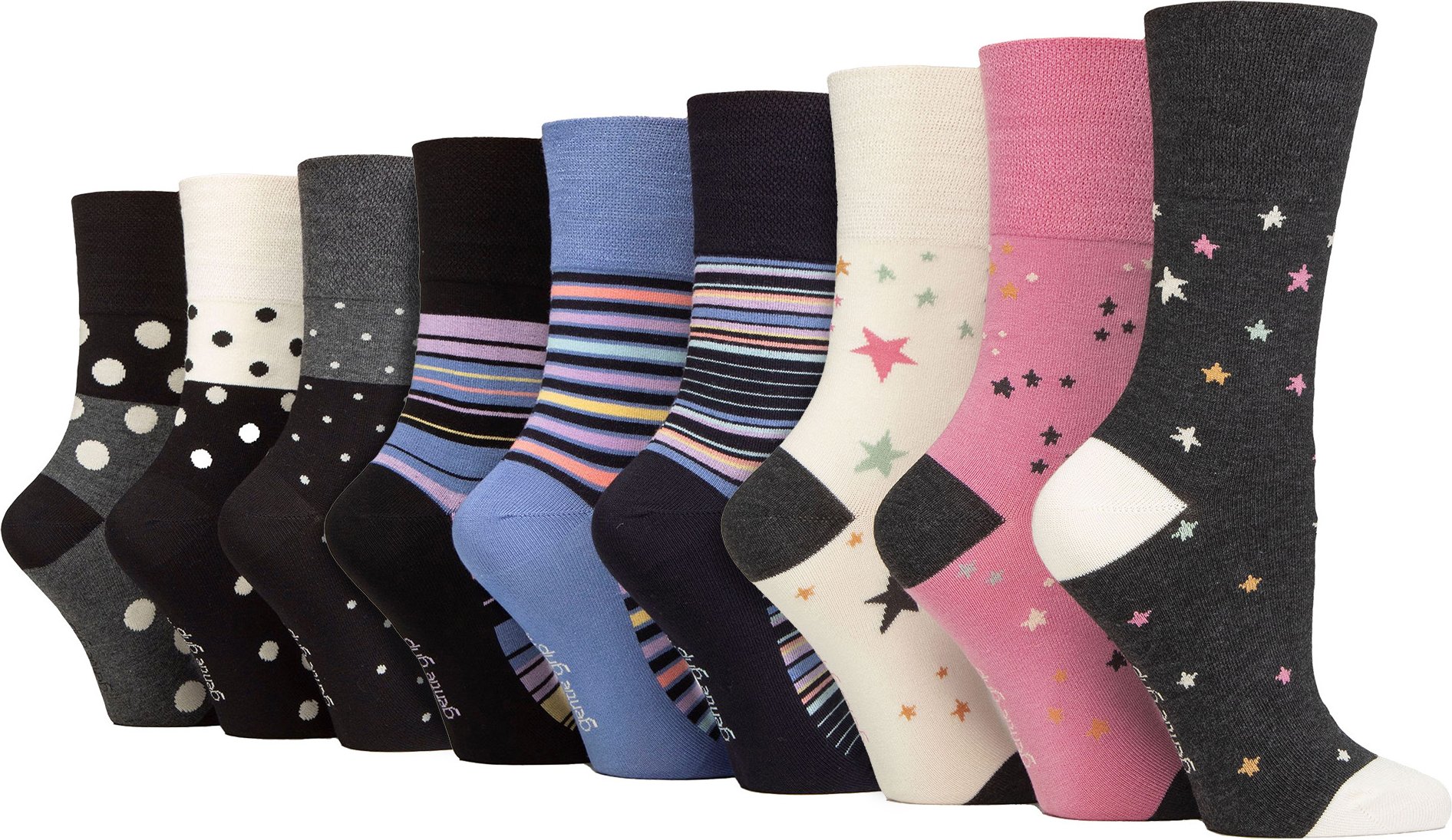 Thumbnail - 9er-Pack Bambus-Socken Damen | Gentle Grip | Extra Wide Soft Top Non Elastic Socken - Multicolour