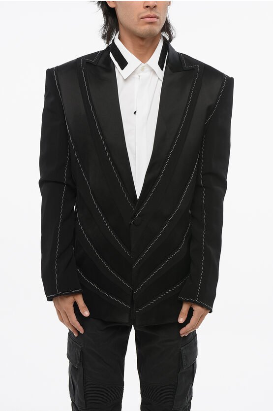 Schwarzer Blazer aus Satin mit 1 Knopf und steigendem Revers