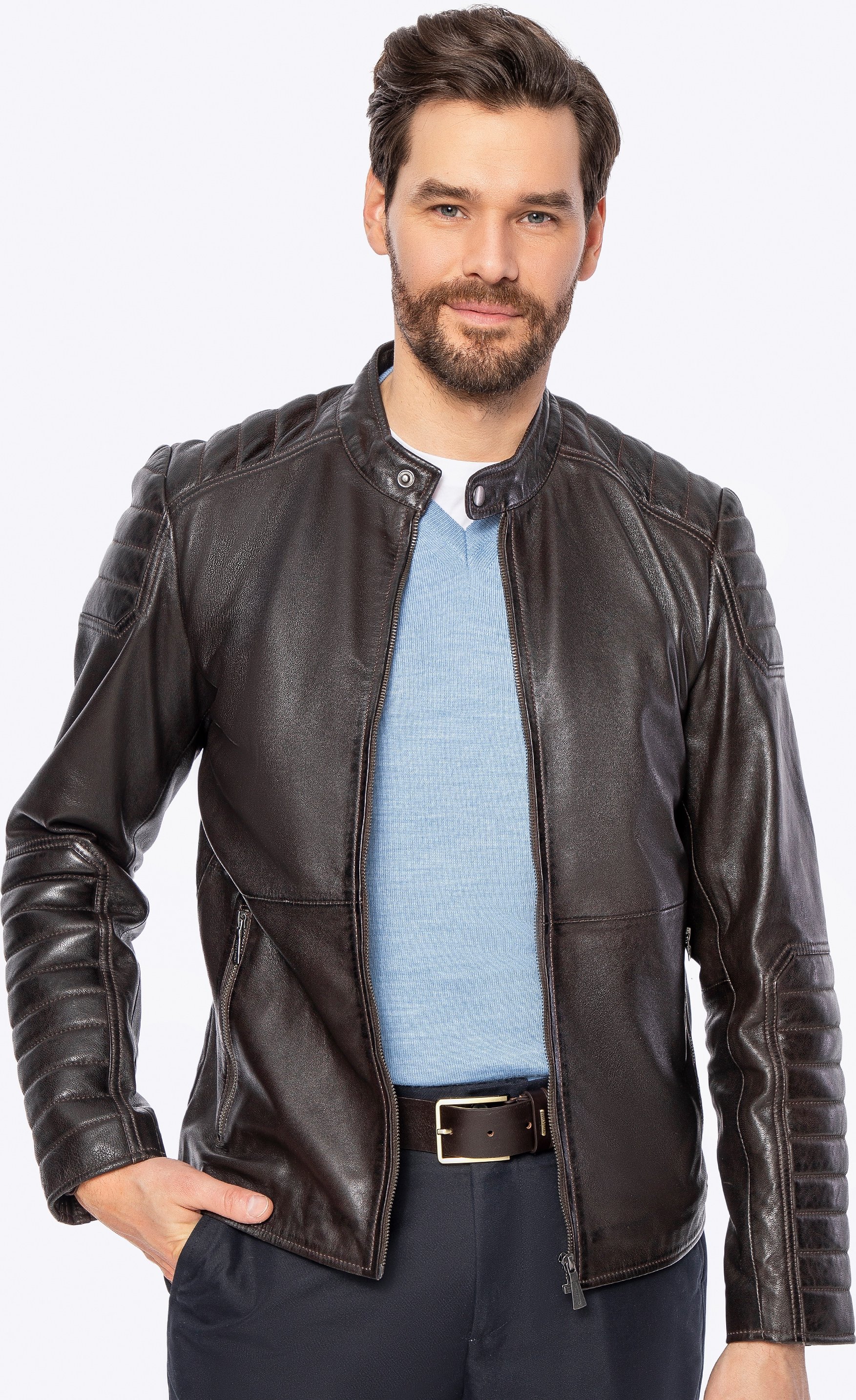 Wittchen Herren-Lammfelljacke mit Ziernähten, Dunkelbraun, Naturleder