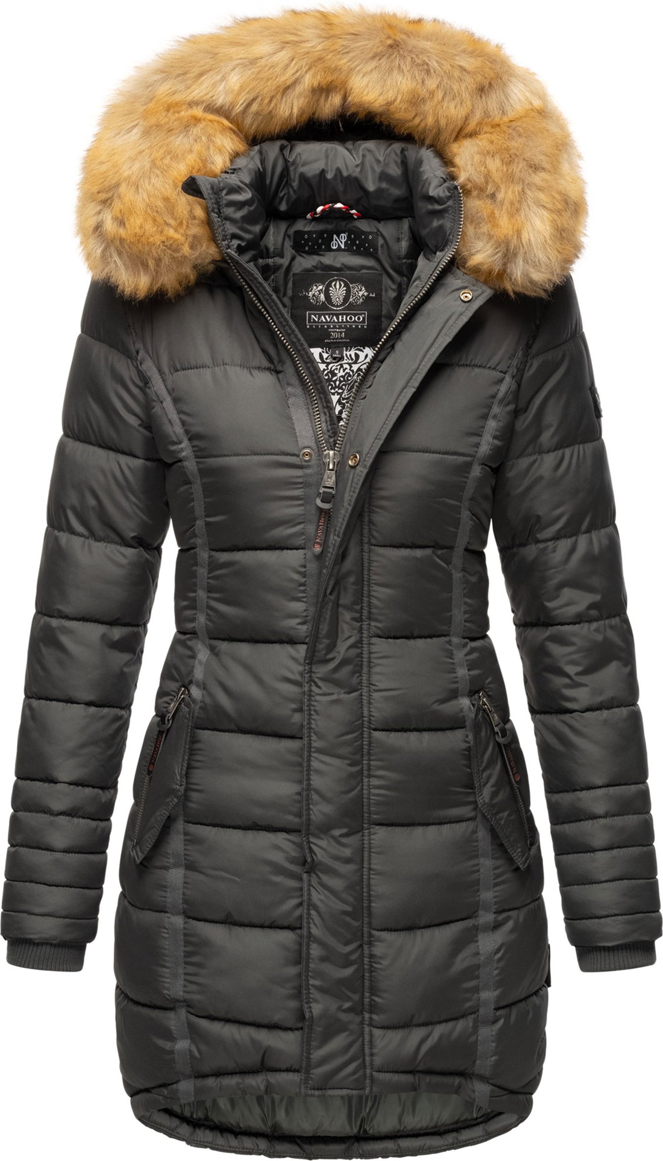 Navahoo Damen Winterjacke Papaya – Figurbetont, Warm & Mit Abnehmbarem Kunstfellkragen