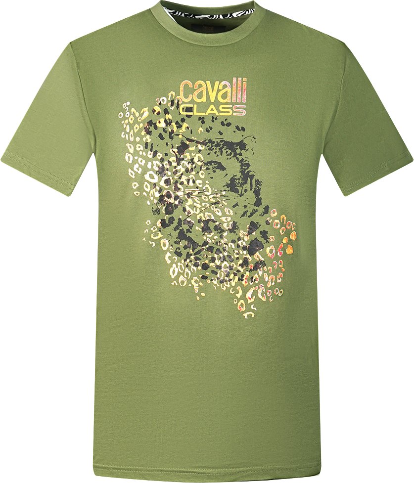Thumbnail - Cavalli Class Leopardenmuster Silhouette Grünes T-Shirt