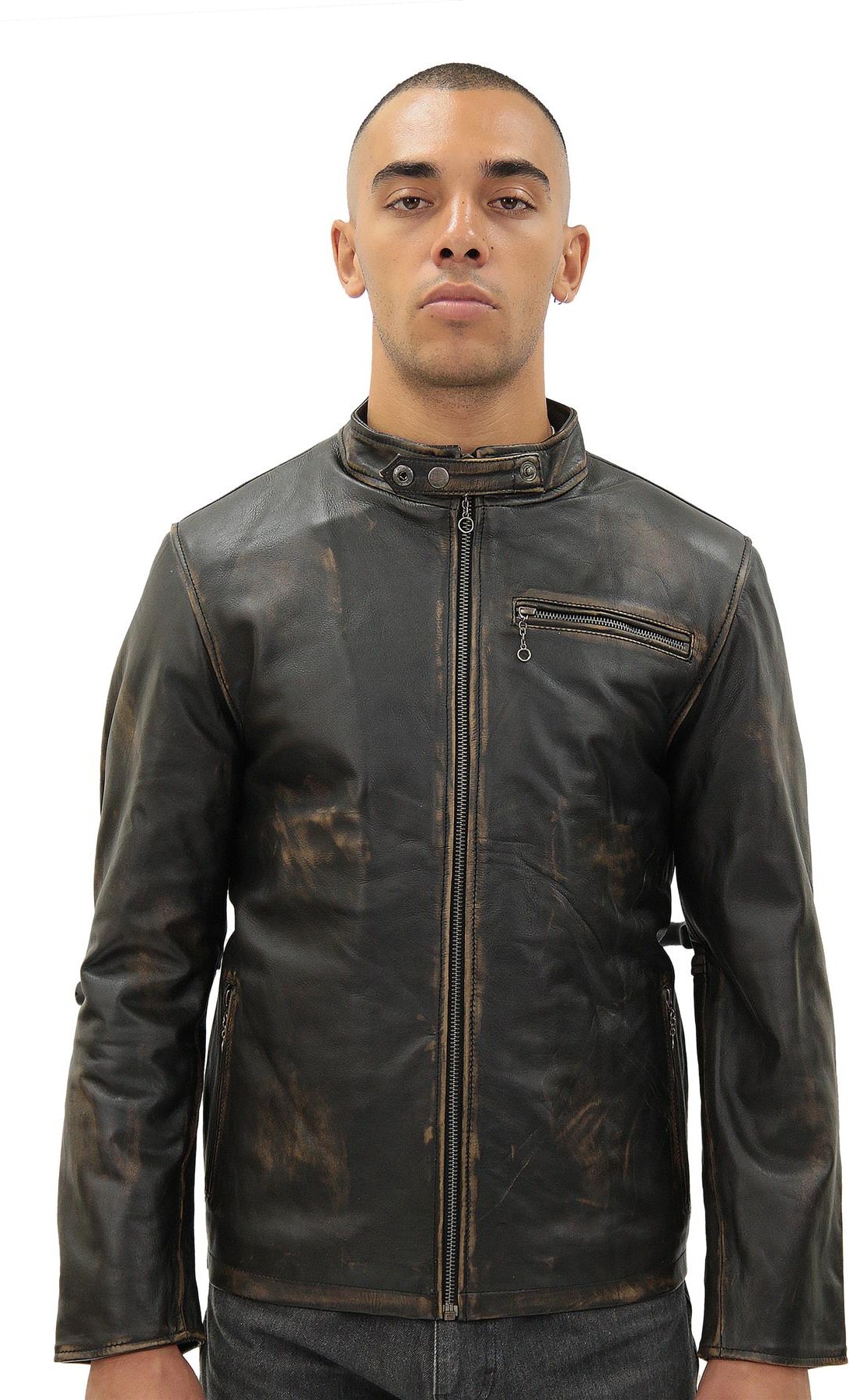 Herren Vintage Bikerjacke aus schwarzem Leder – Sarajevo
