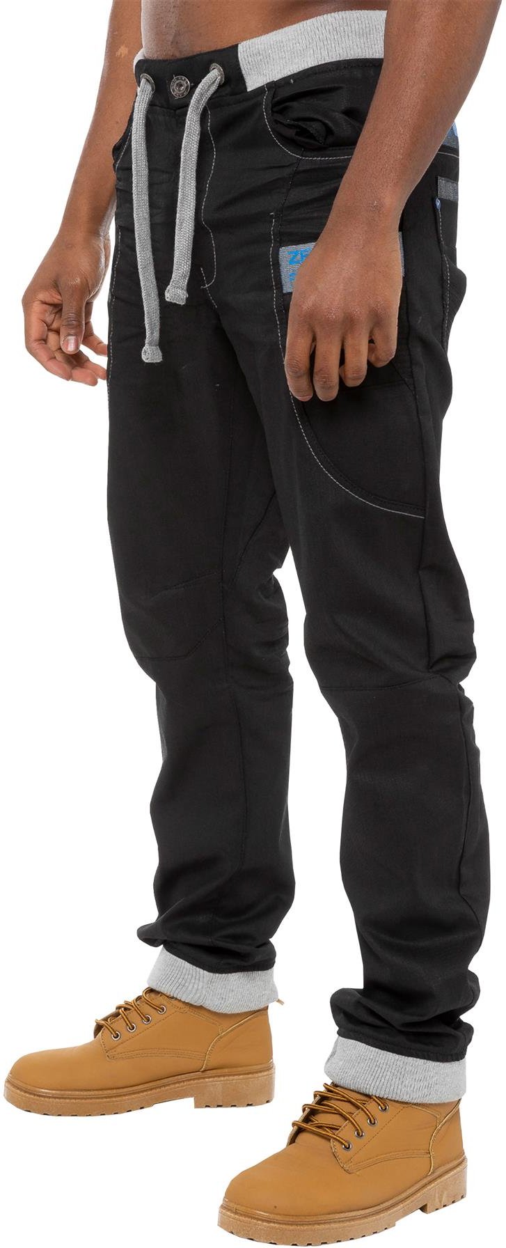 Enzo | Mens Denim Cuffed Jogger Jeans - Schwarz/Blau