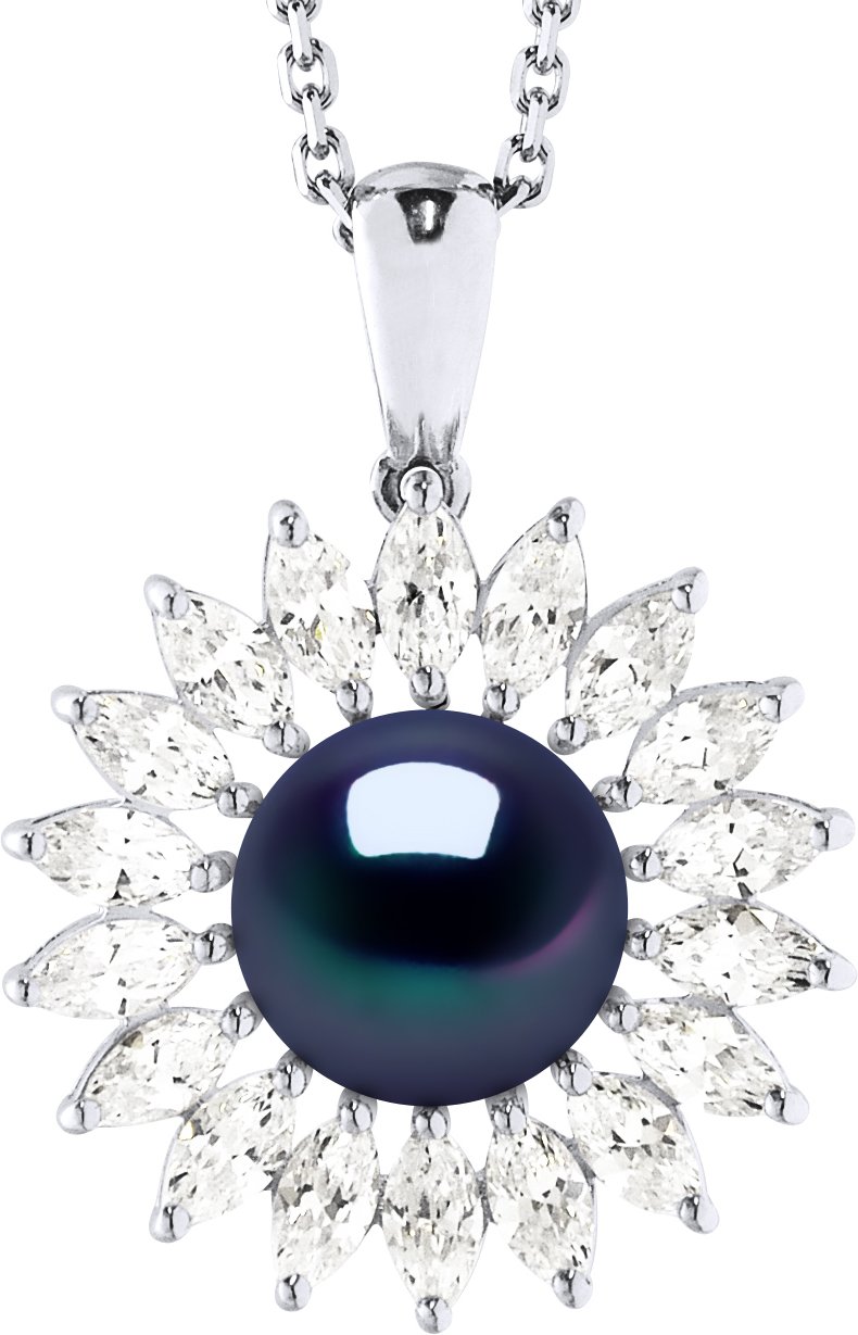 SUN Halskette Süßwasserperlenschmuck 8-9mm Schwarz 925