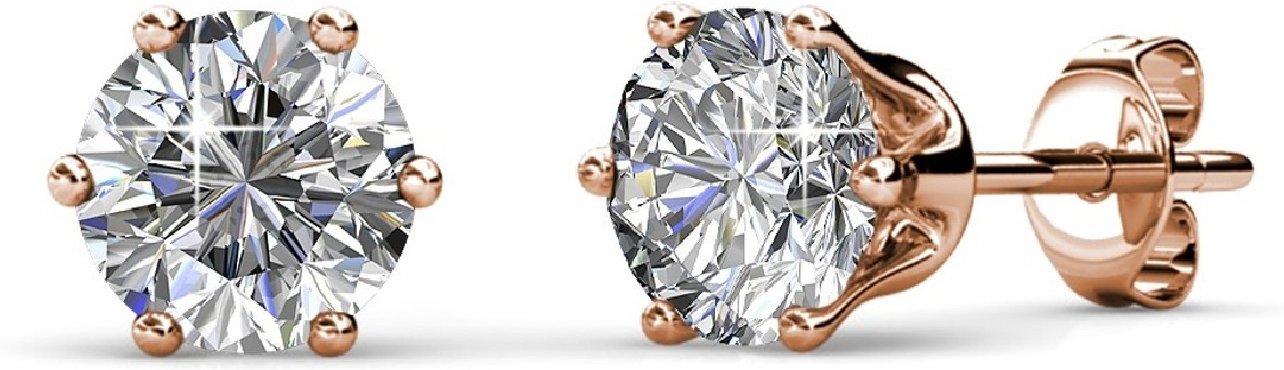 Solitär-L-Ohrringe - Roségold und Kristall