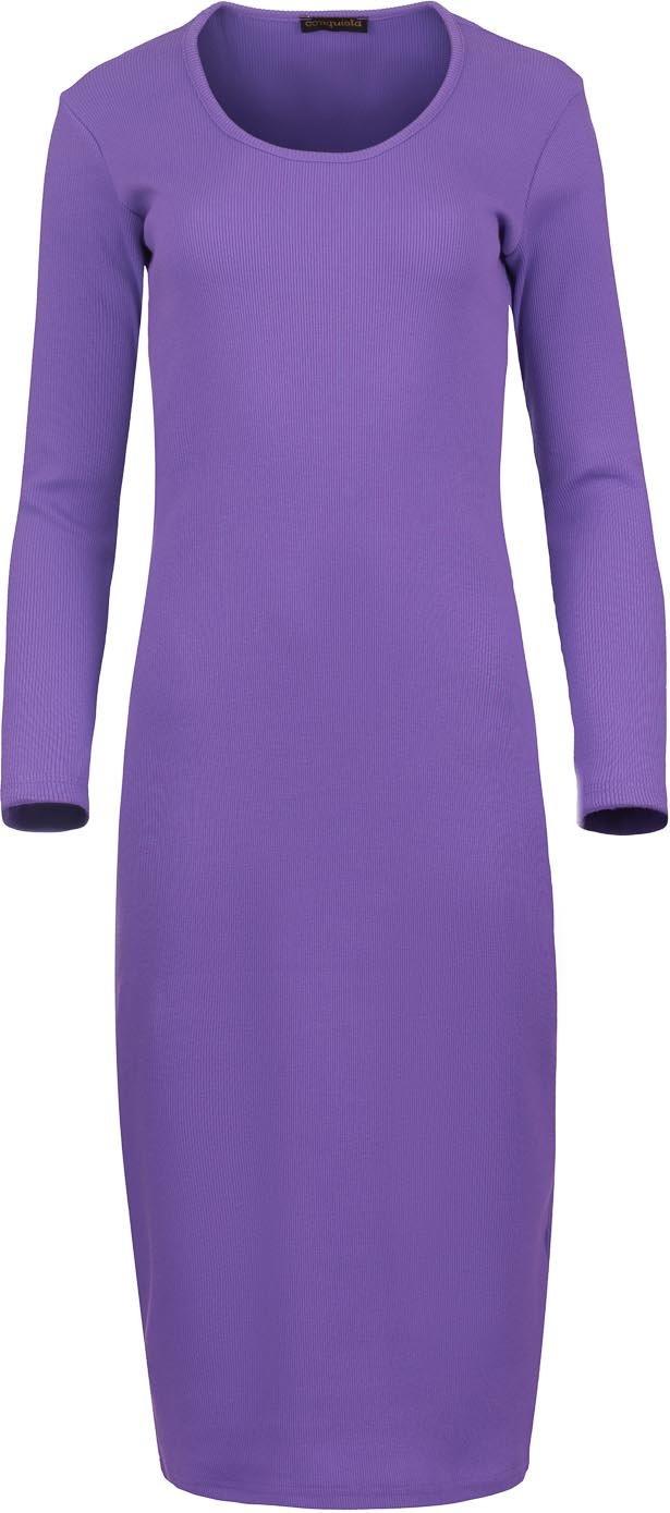 Langärmliges Midikleid mit Rundhalsausschnitt aus gerippter Baumwoll-Elastan-Mischung in Lila