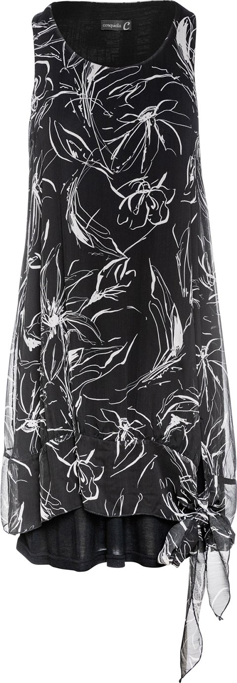 Ärmelloses doppellagiges Kleid in Schwarz und Weiß